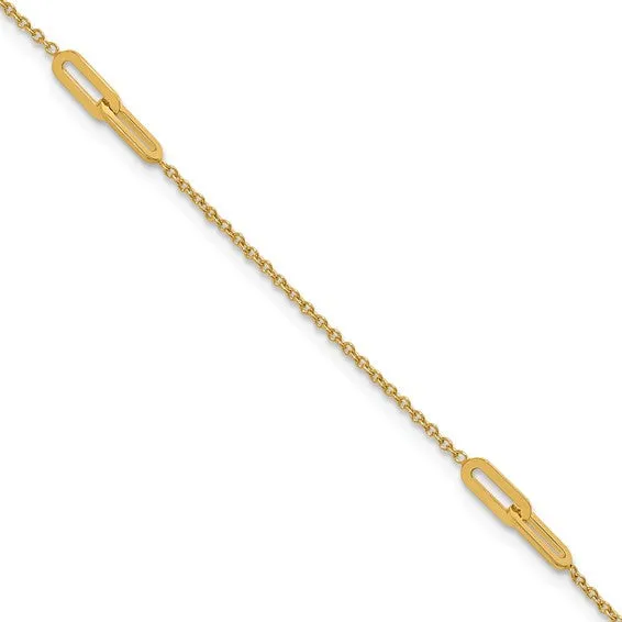 10K Yellow Gold Adjustable Paperclip Station Anklet