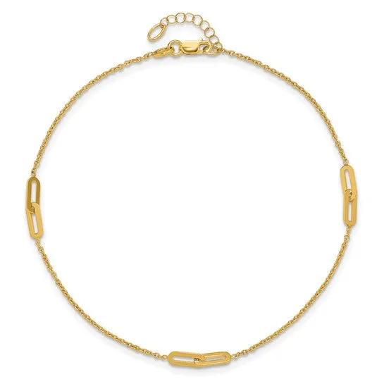 10K Yellow Gold Adjustable Paperclip Station Anklet