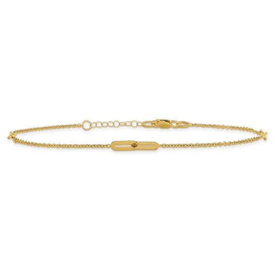 10K Yellow Gold Adjustable Paperclip Station Anklet