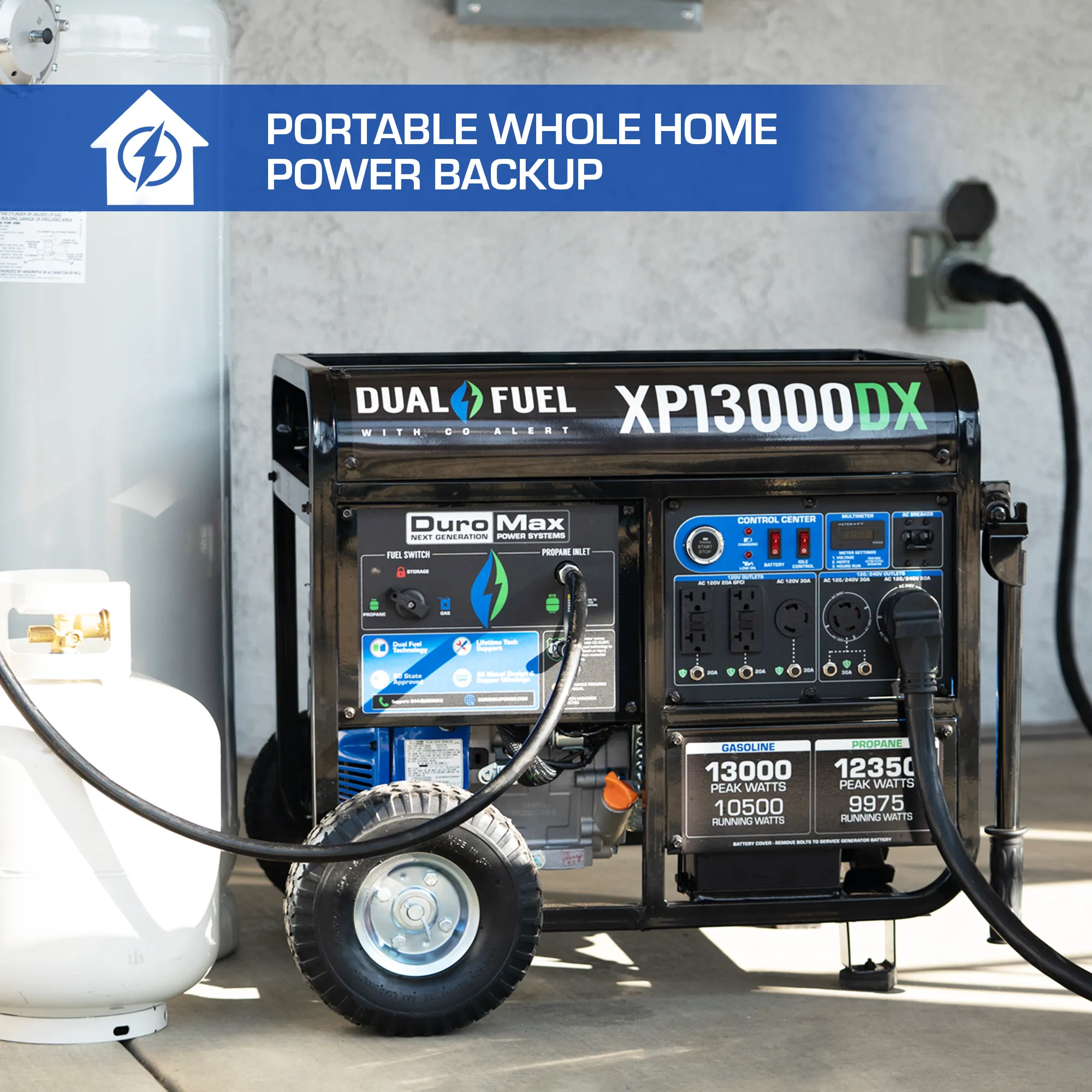 13,000 Watt Dual Fuel Portable Generator w/ CO Alert