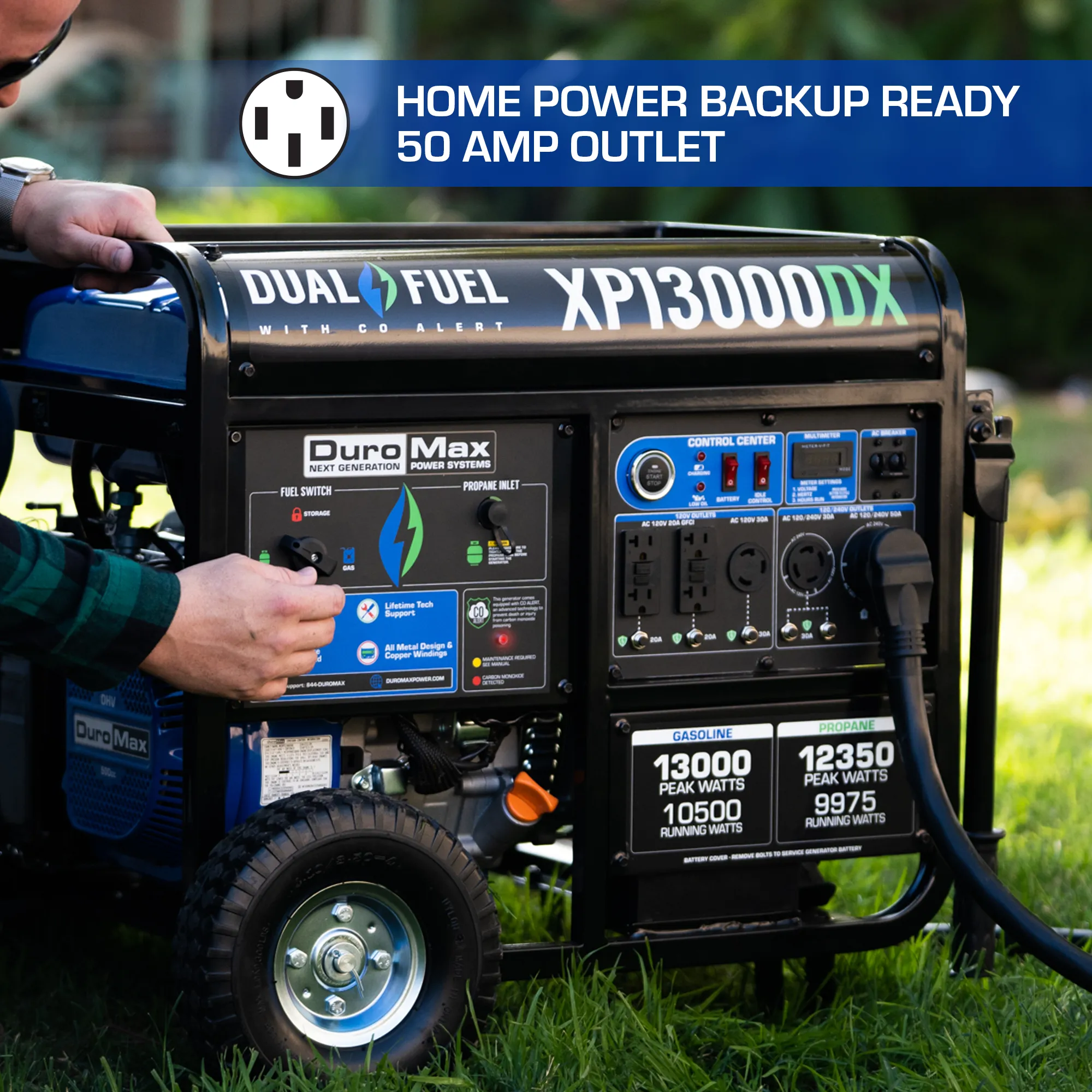 13,000 Watt Dual Fuel Portable Generator w/ CO Alert