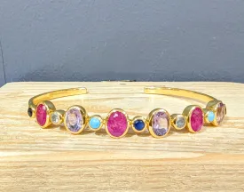 18ct Gold Vermeil Mixed Pink Gemstone Cuff Bangle