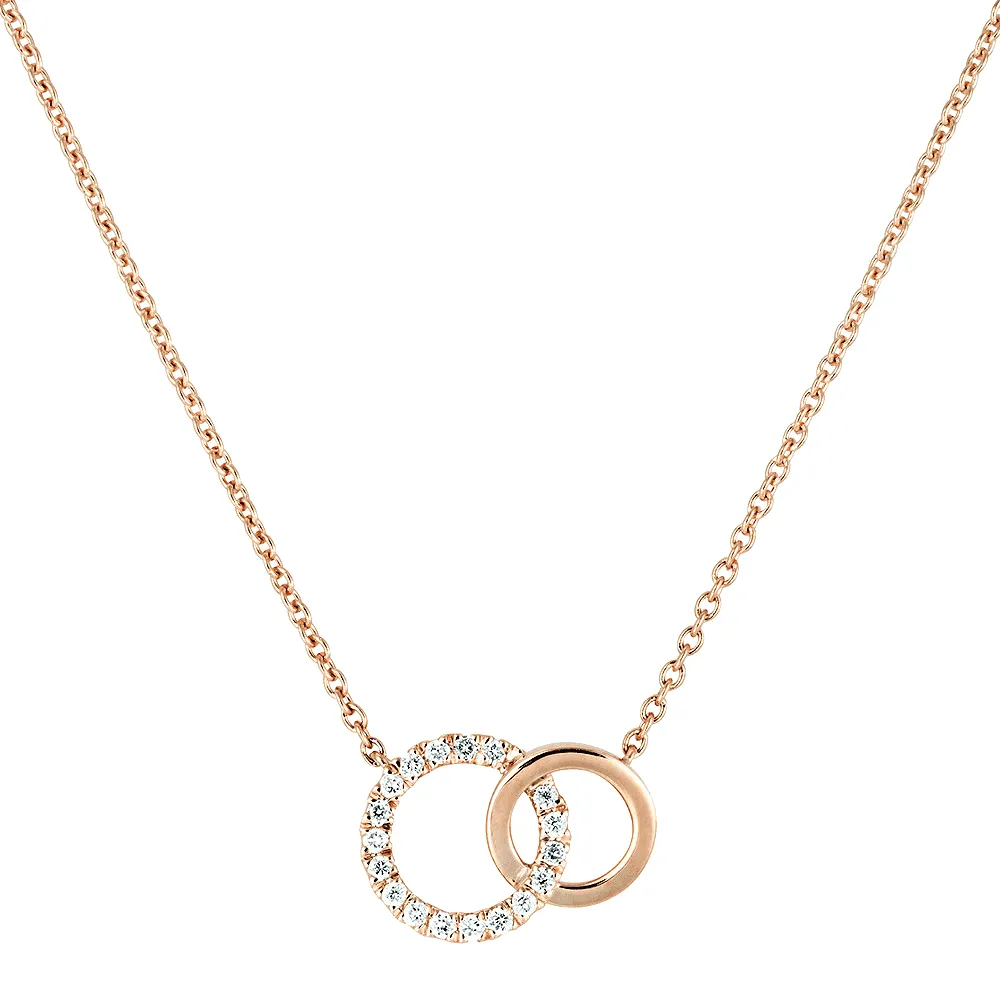 18ct Rose Gold Diamond Set Double Circlet & Fine Link Necklet