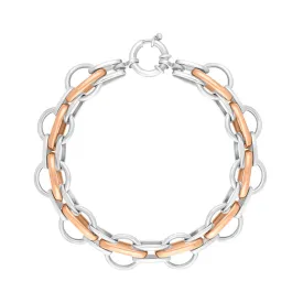 18ct Rose Gold Sterling Silver Round Link Handmade Bracelet