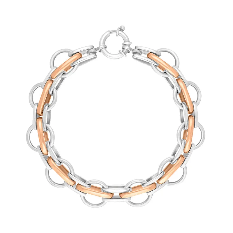 18ct Rose Gold Sterling Silver Round Link Handmade Bracelet