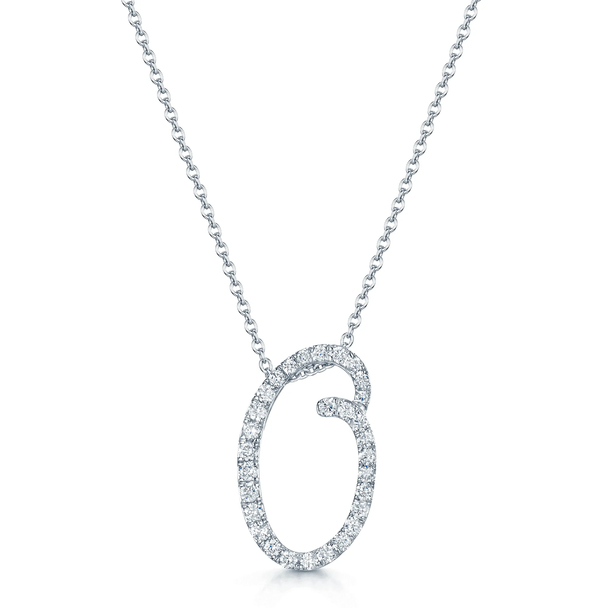 18ct White Gold Diamond Initial "O" Pendant