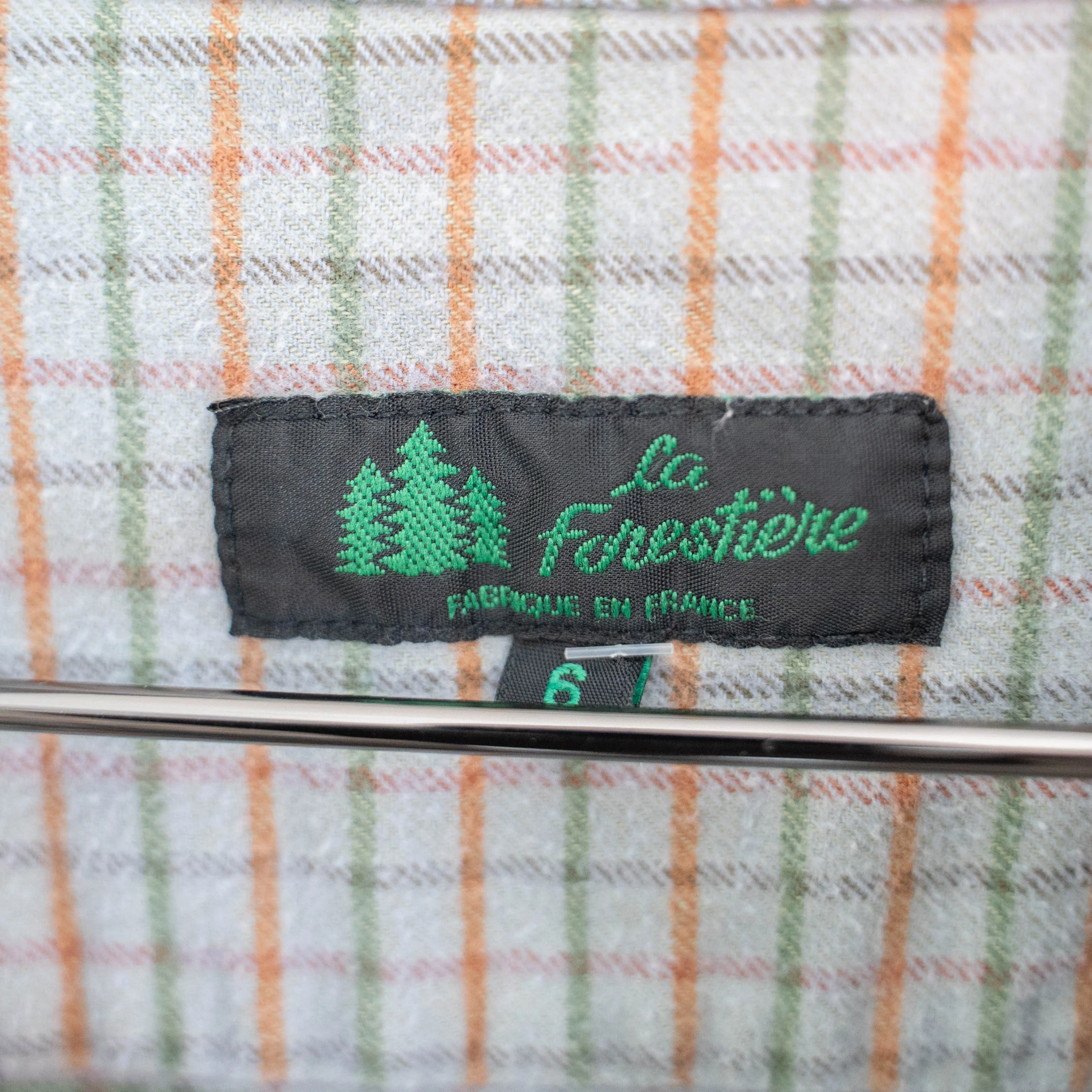 1970-80s mint green base block check grandpa shirt