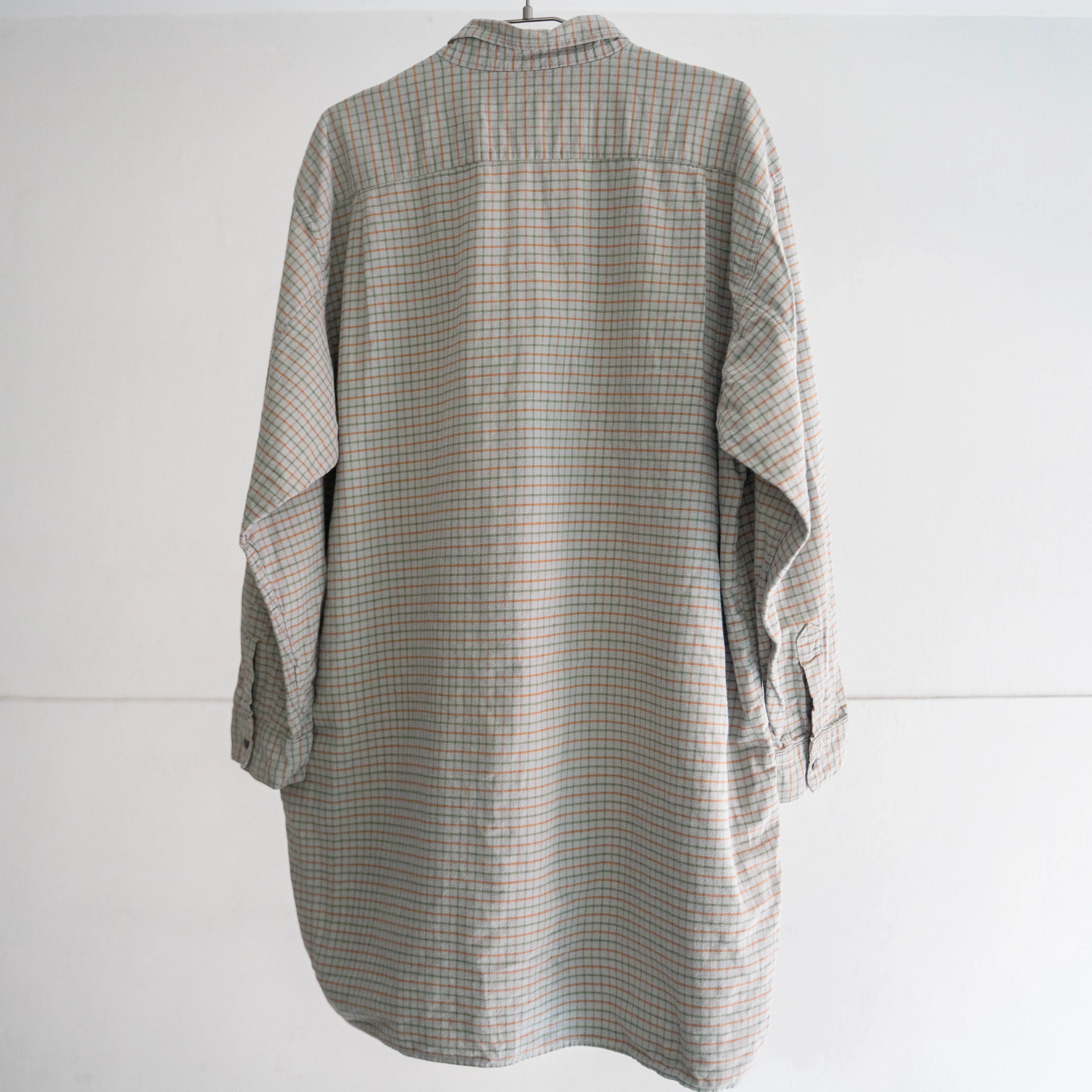 1970-80s mint green base block check grandpa shirt