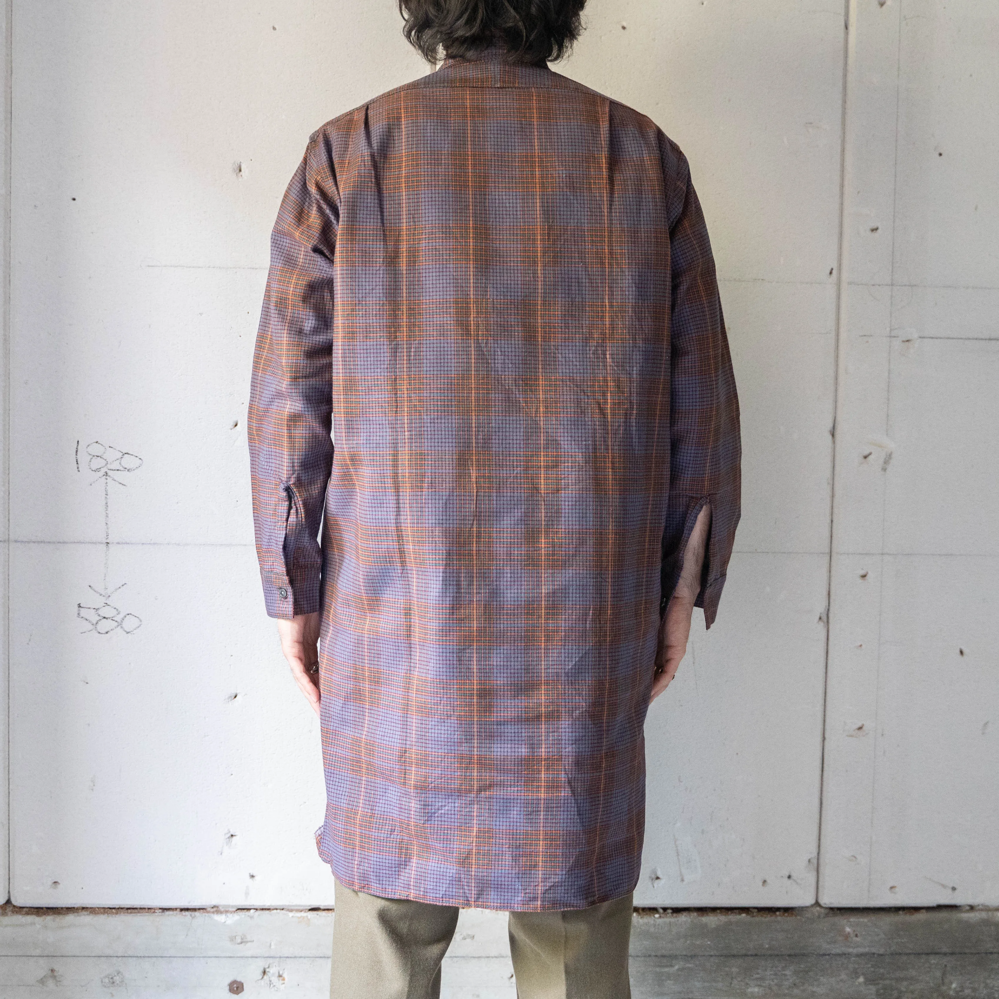 1970-80s purple base check grandpa shirt 'deadstock'