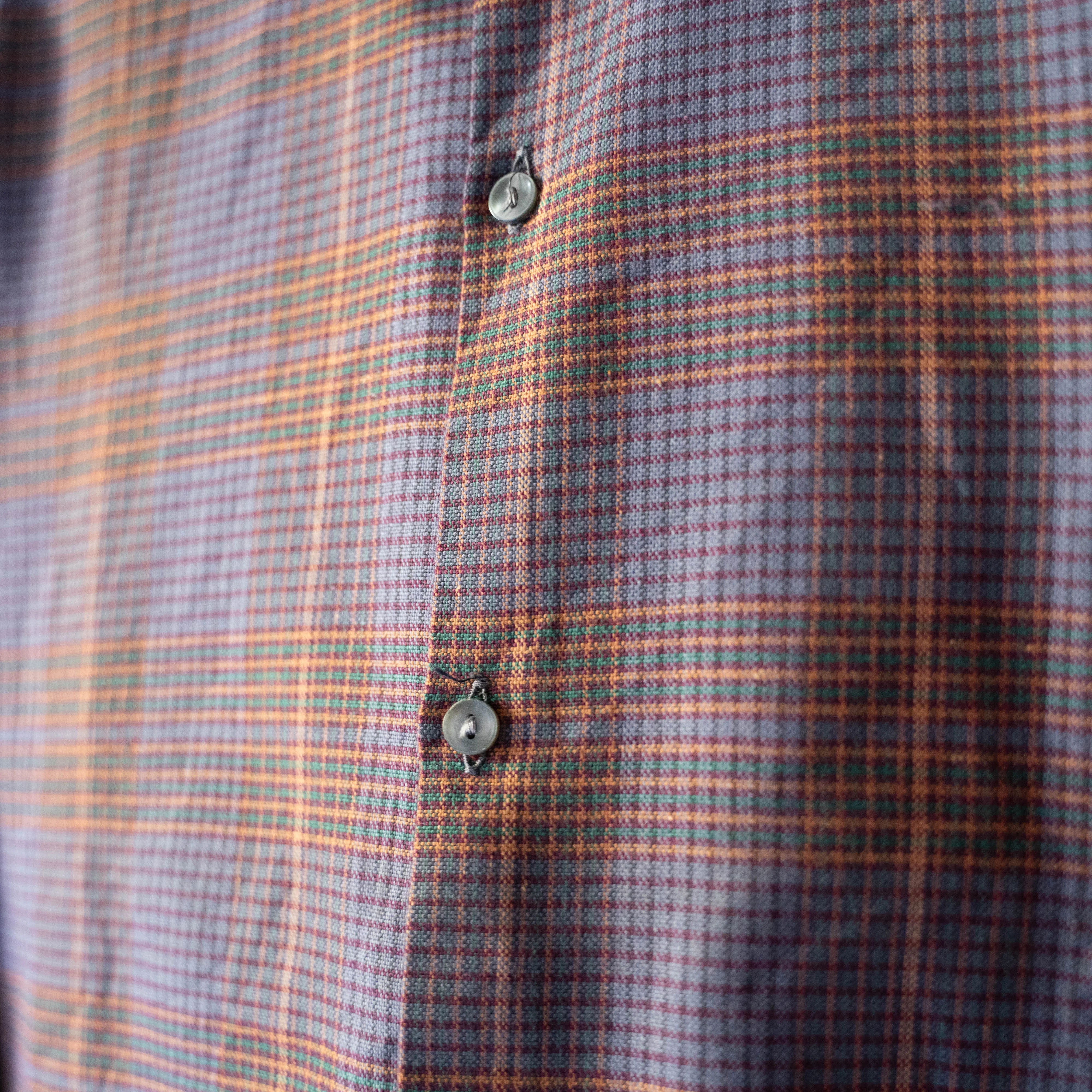 1970-80s purple base check grandpa shirt 'deadstock'