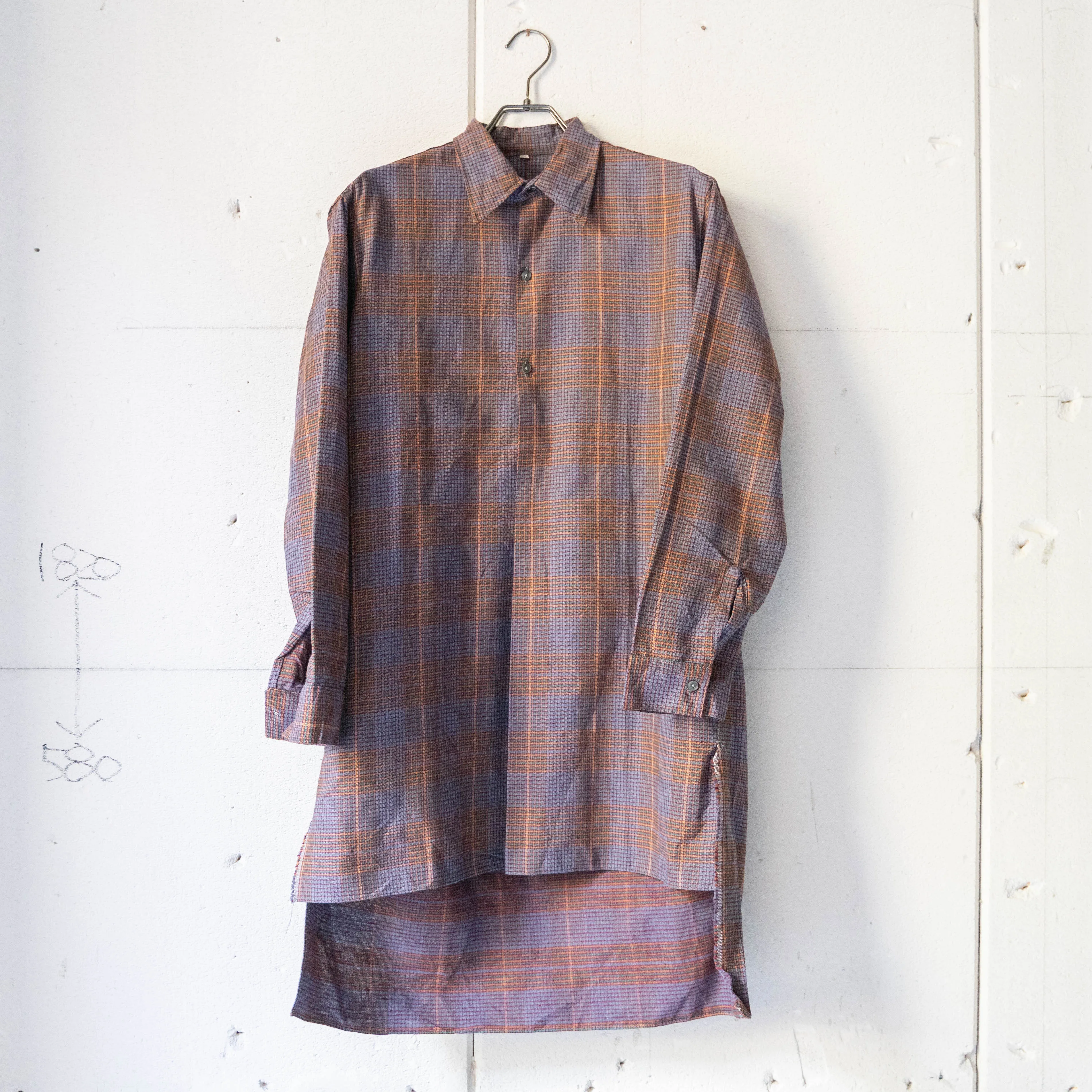 1970-80s purple base check grandpa shirt 'deadstock'