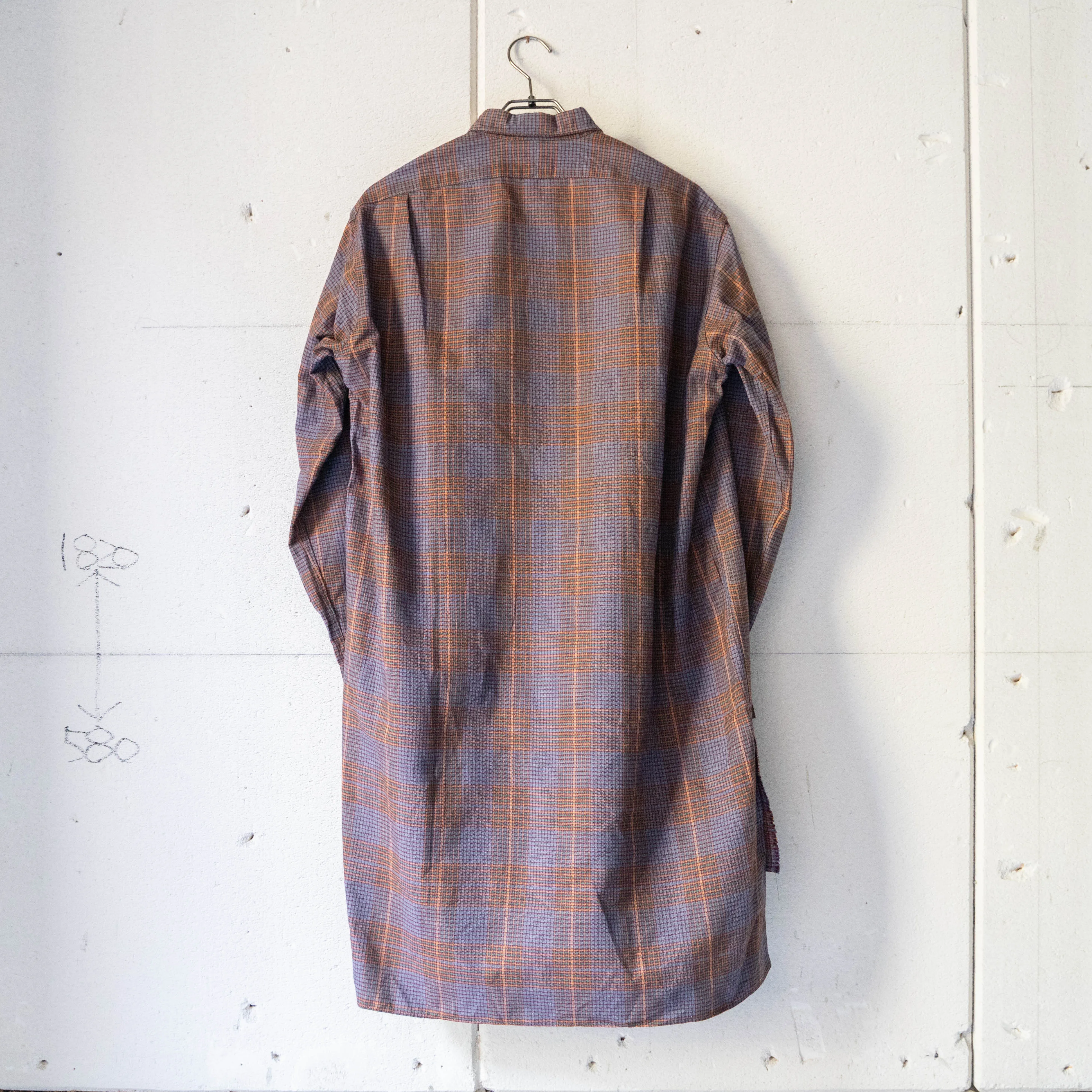 1970-80s purple base check grandpa shirt 'deadstock'