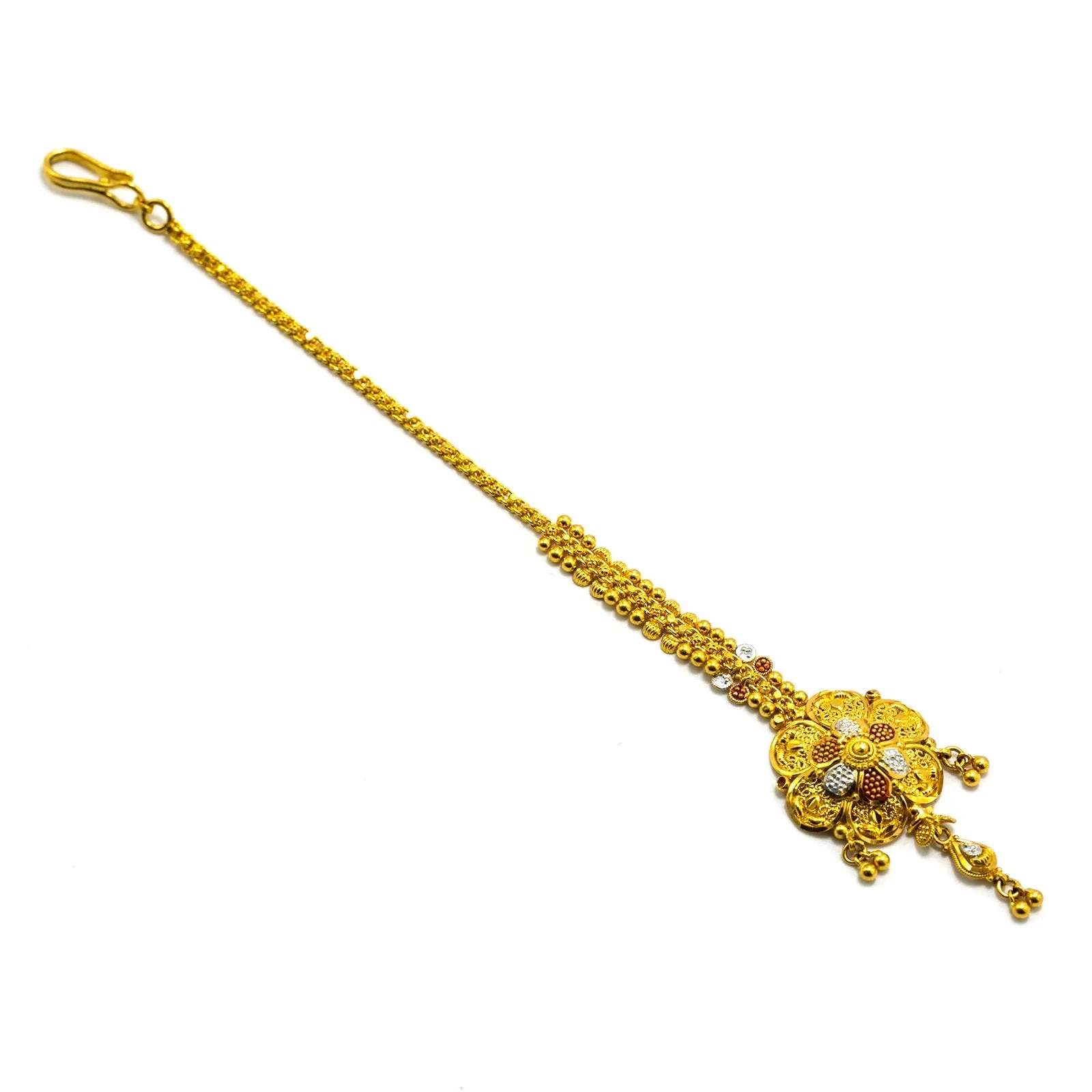 22K Multi Tone Gold Tikka W/ Meenakari Hand Paint & Double Flower Pendant