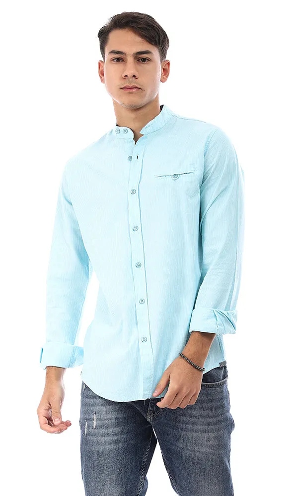 57859 Thin Striped Mandarin Neck Shirt - Light Cyan