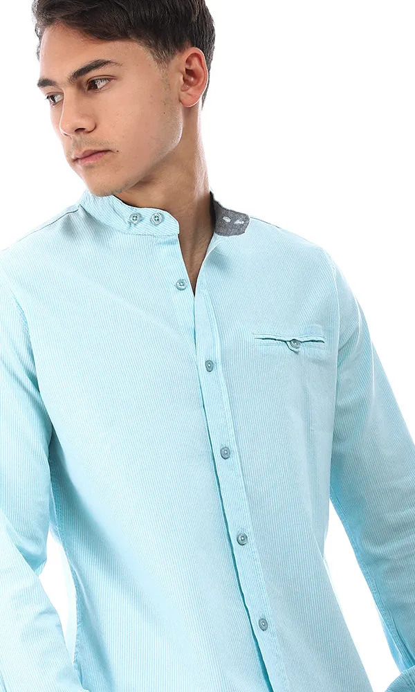 57859 Thin Striped Mandarin Neck Shirt - Light Cyan