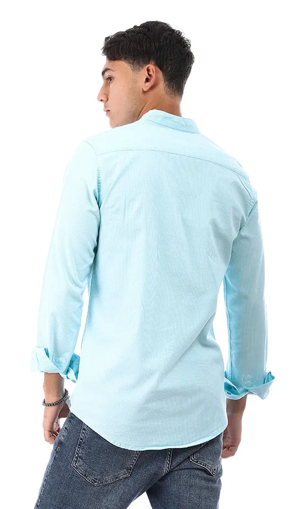 57859 Thin Striped Mandarin Neck Shirt - Light Cyan