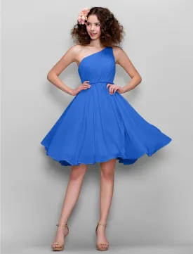 A-Line Bridesmaid Dress One Shoulder Sleeveless All Celebrity Styles Knee Length Chiffon with Side Draping