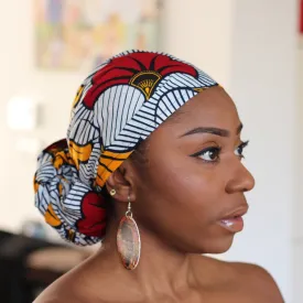 African headwrap - White wedding flowers (Vlisco)