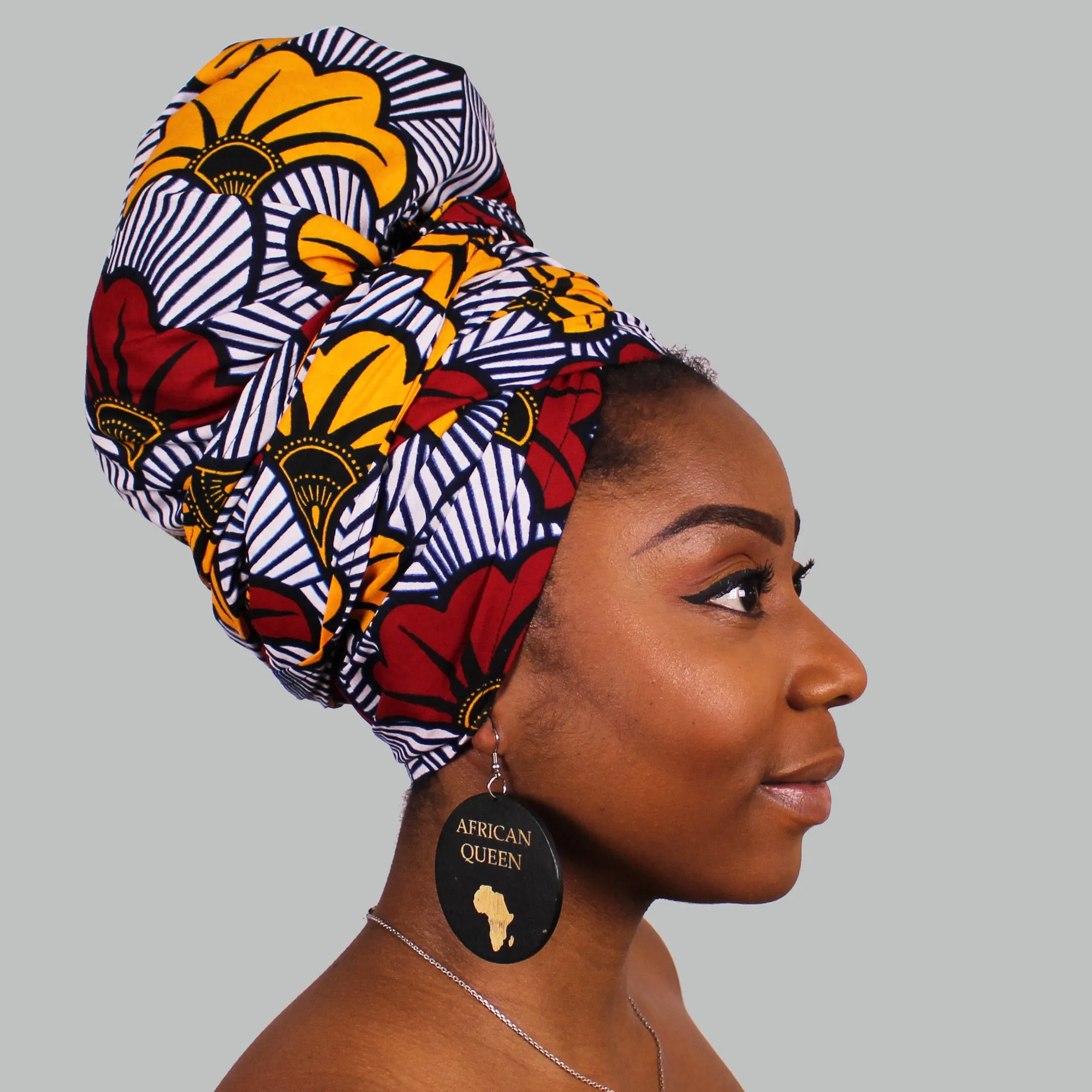 African headwrap - White wedding flowers (Vlisco)