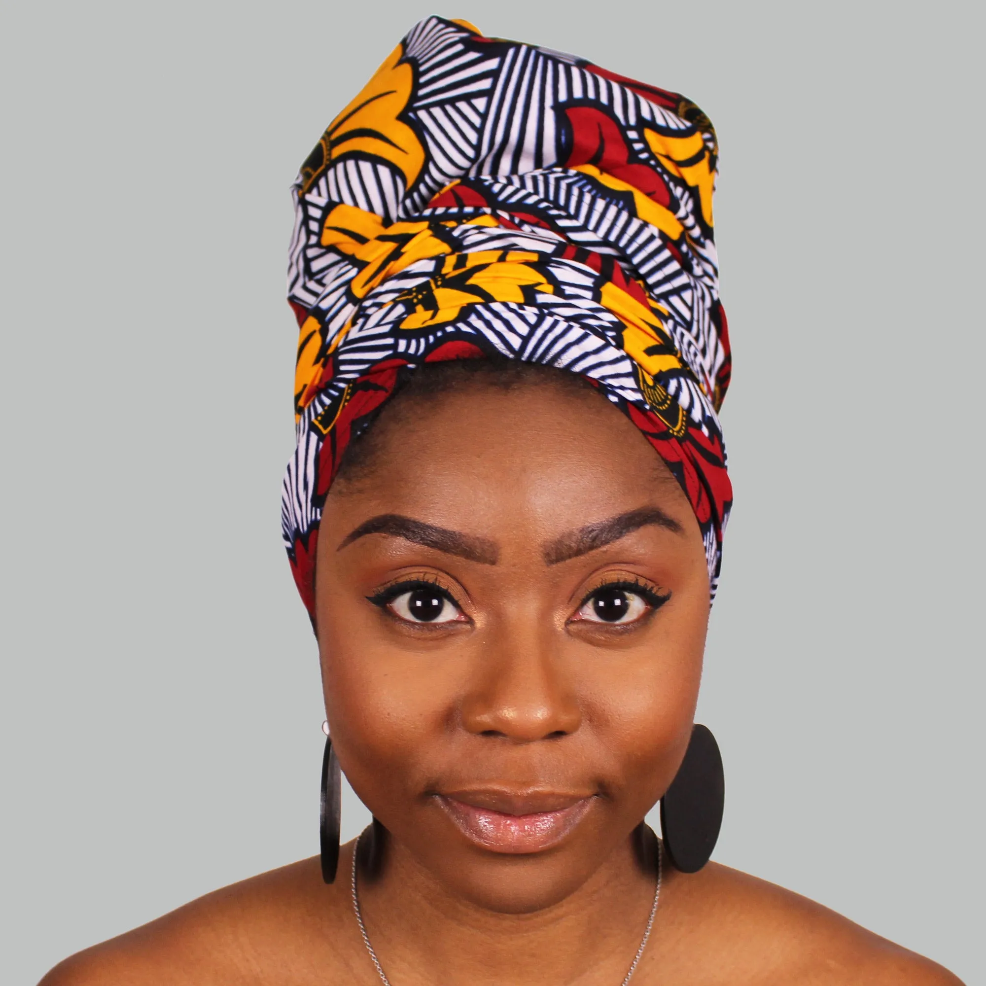 African headwrap - White wedding flowers (Vlisco)