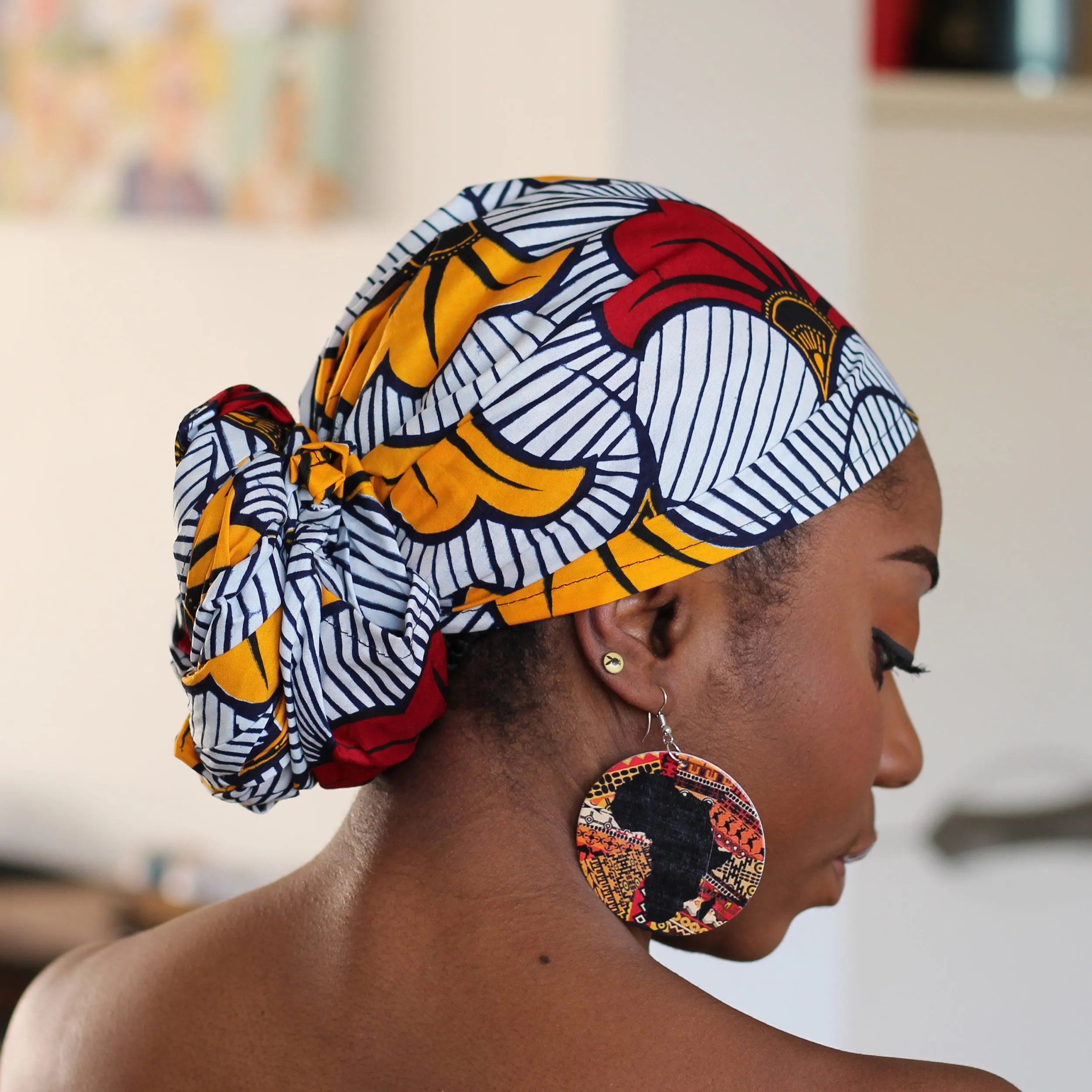 African headwrap - White wedding flowers (Vlisco)