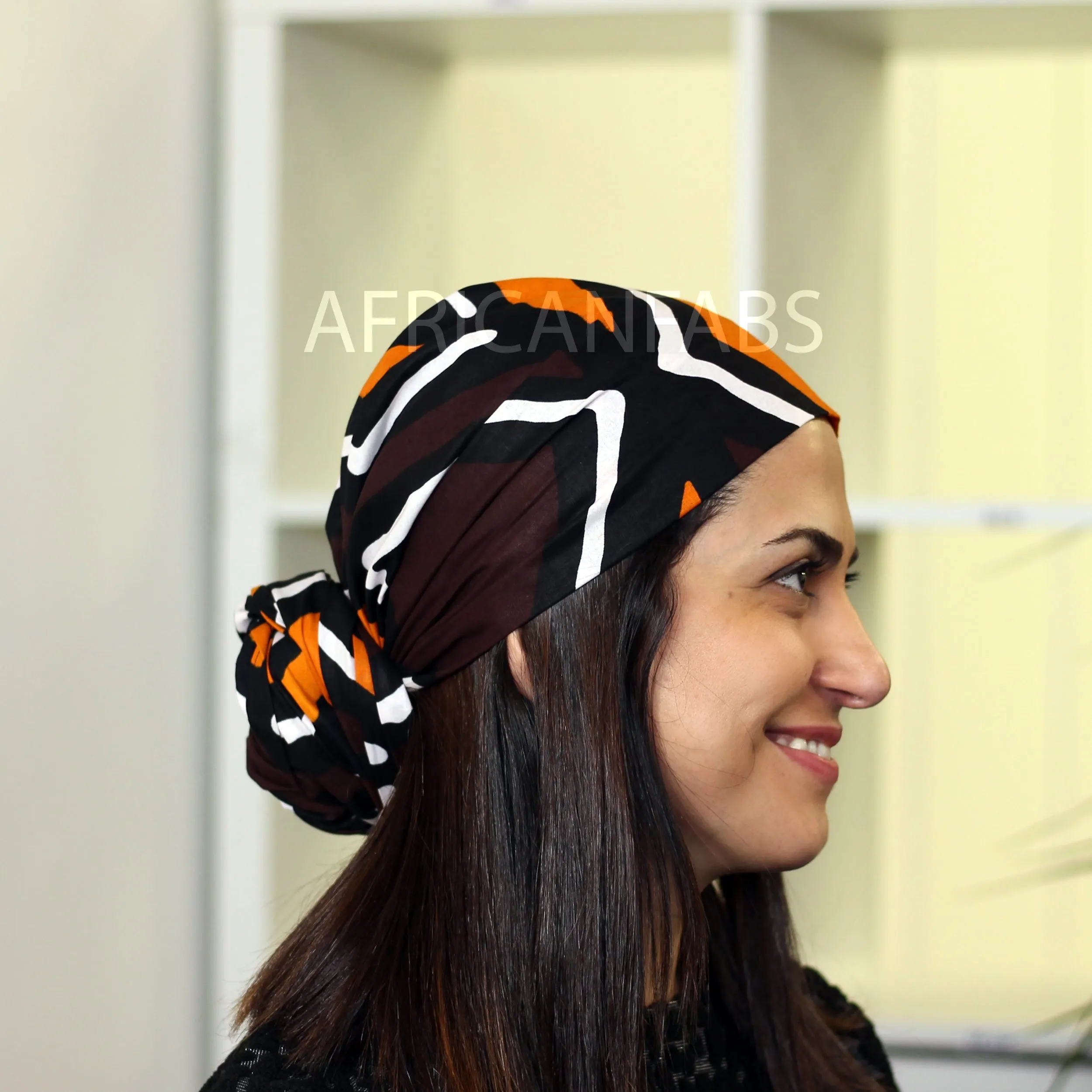 African Orange / Brown bogolan / mud cloth headwrap