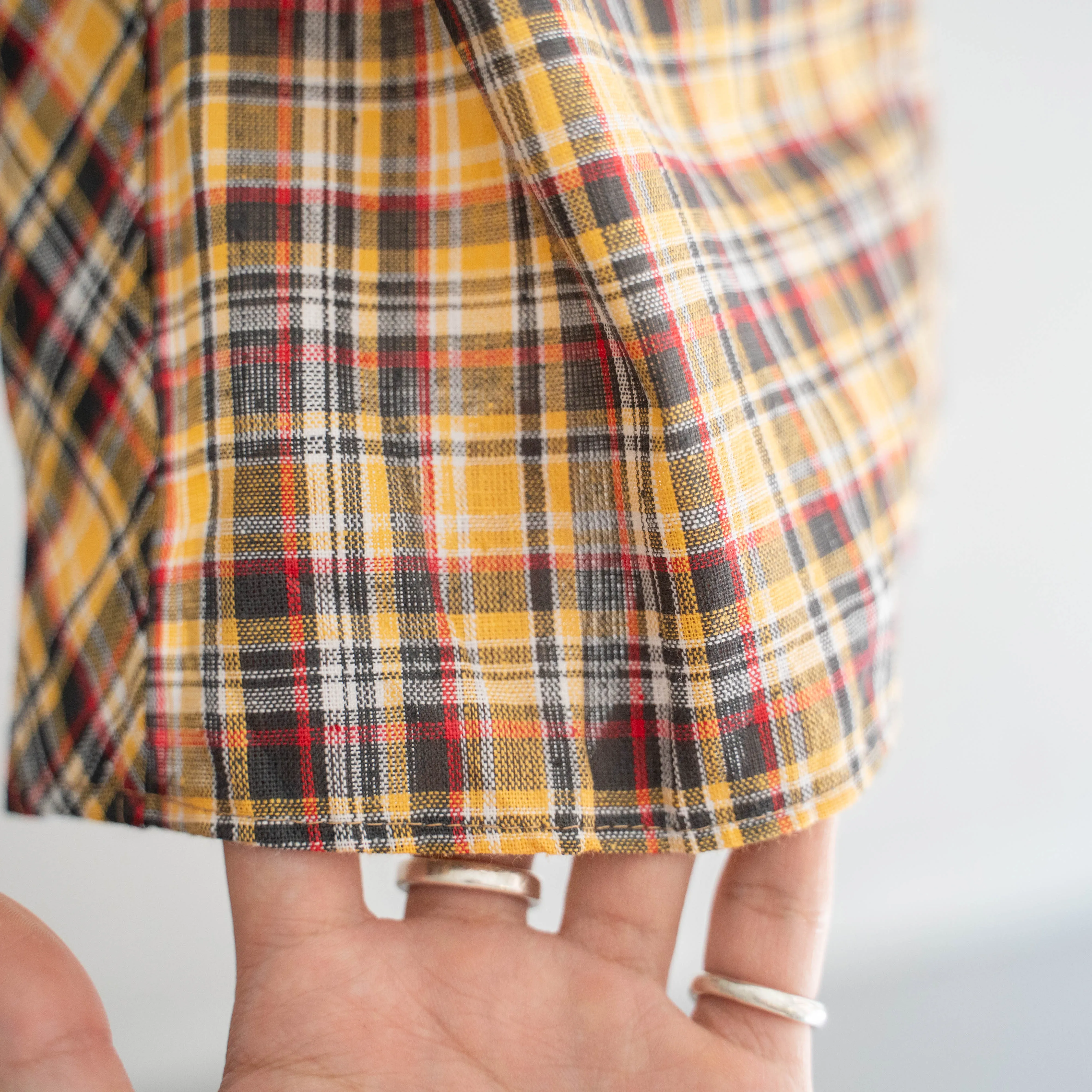 around 1960s Germany yellow × black checked short sleeve shirt 'dead stock'