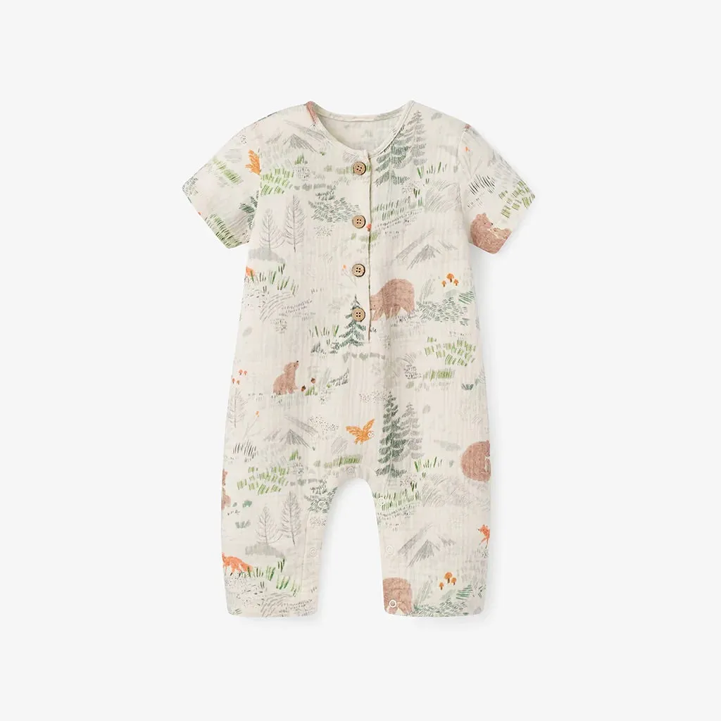 BA - Bear Print Organic Muslin Baby Jumpsuit