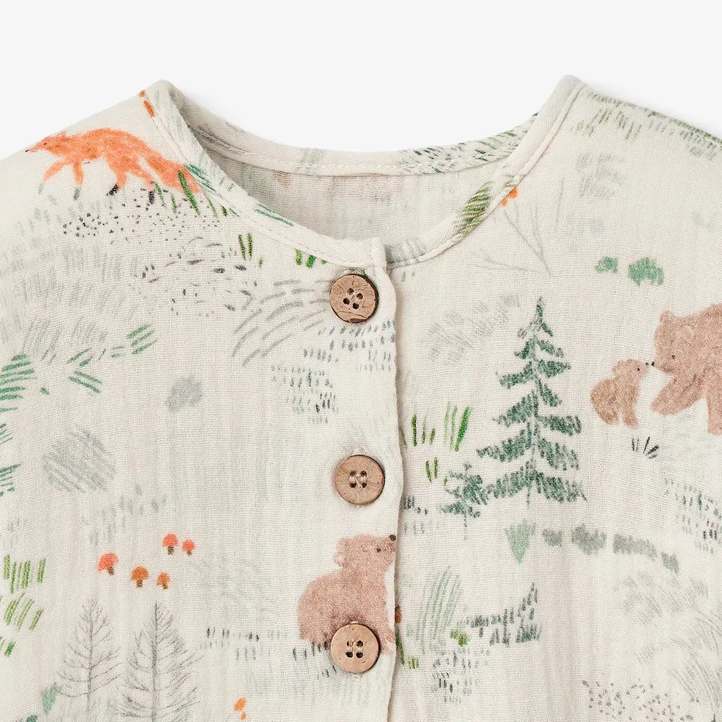 BA - Bear Print Organic Muslin Baby Jumpsuit