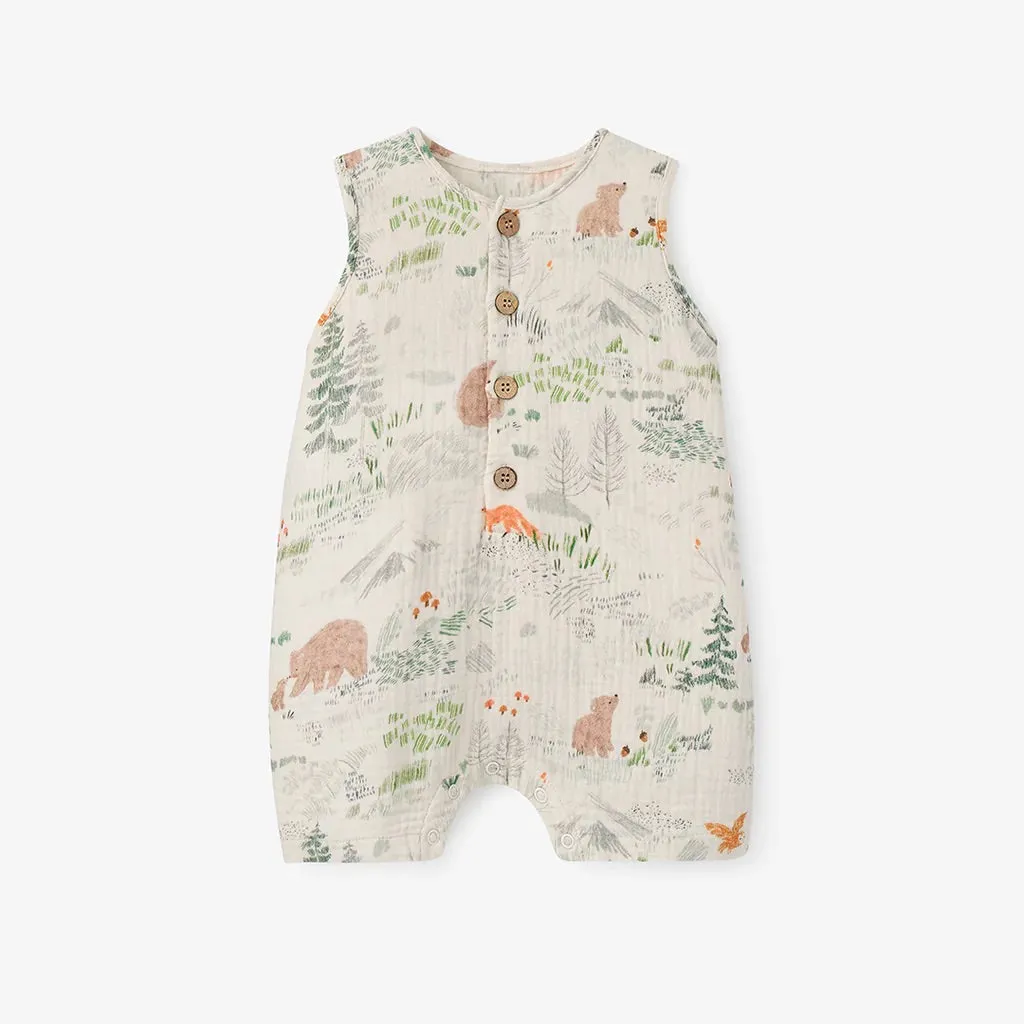 BA - Bear Print Organic Muslin Baby Jumpsuit