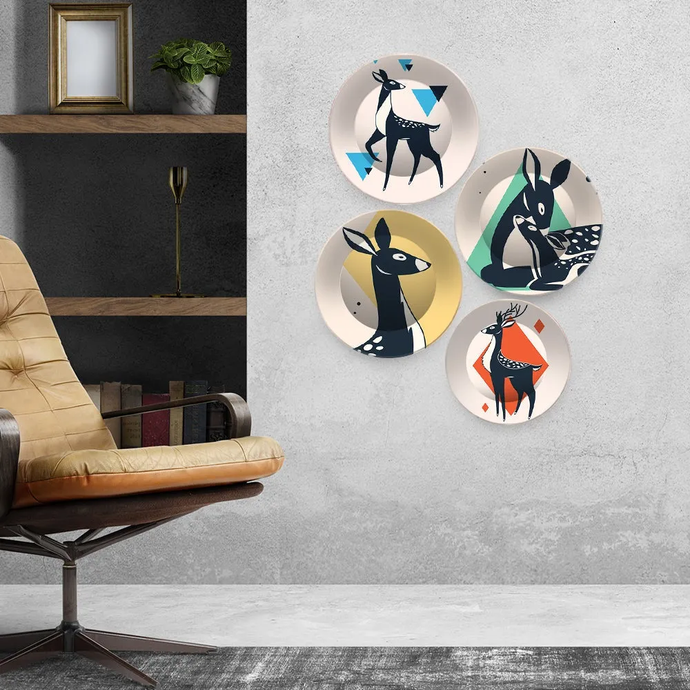 Beautiful Deer Premium Wall Plates Painting Set of Four