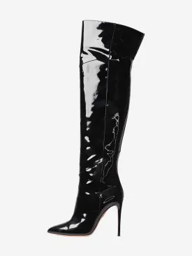 Black over knee high patent boots - size EU 39