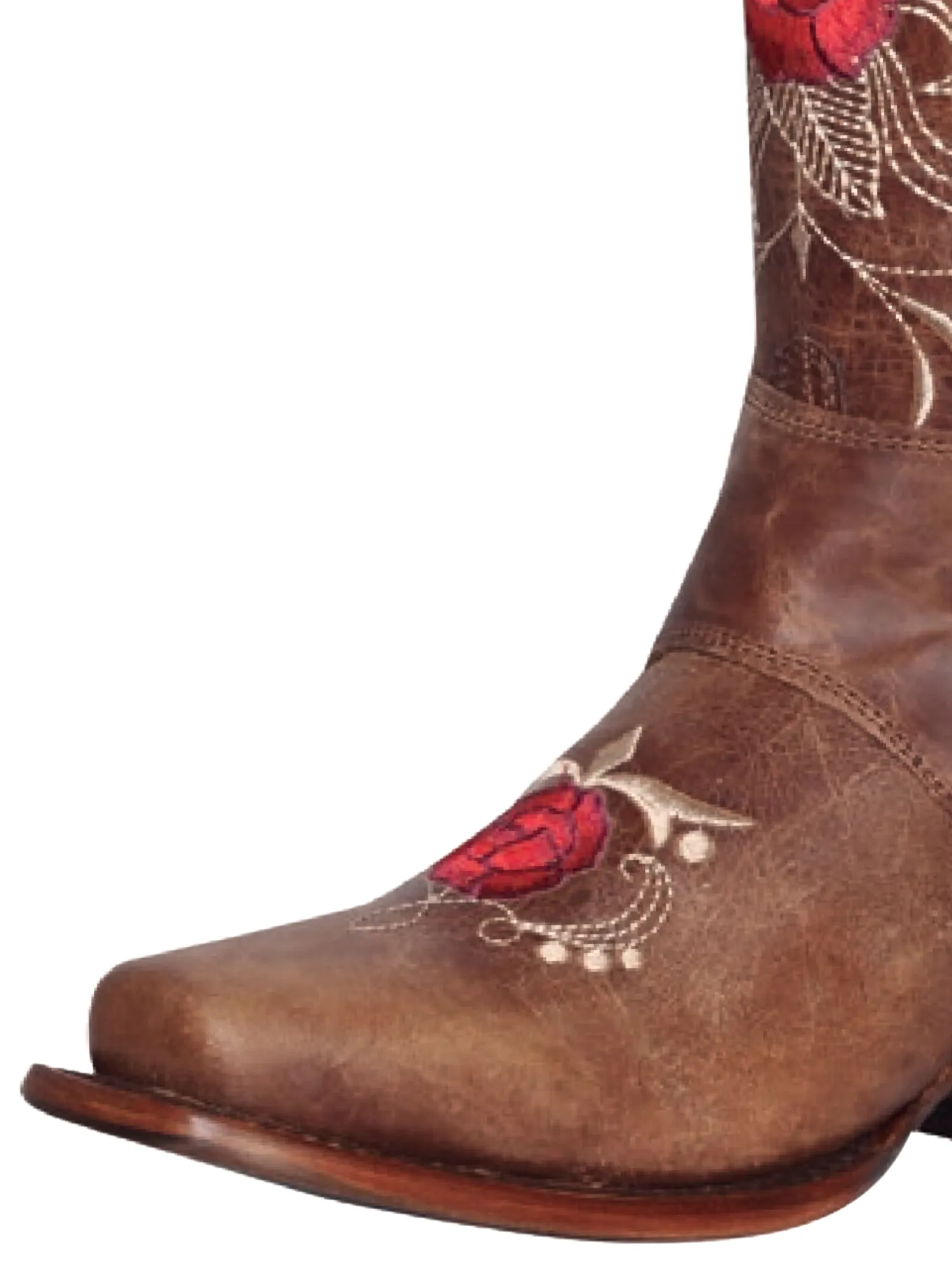 Botas Vaqueras Rodeo de Arnes con Tubo Bordado de Flores de Piel Genuina para Mujer 'El General' - ID: 41783