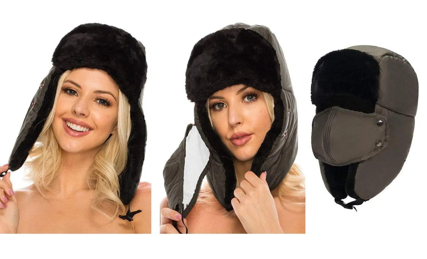 BravemanÂ Unisex Trapper Eskimo Fur-Lined Winter Hunting Hat with Ear Flaps and Removable Mask