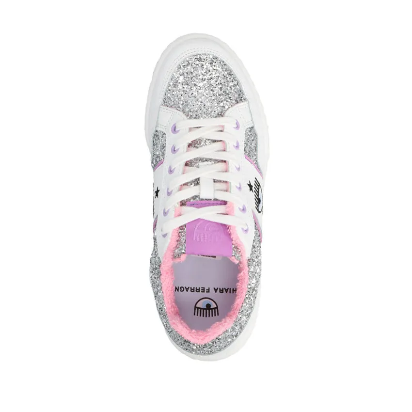 CHIARA FERRAGNI SNEAKERS CF3001 GLITTER ARGENTO-VIOLA