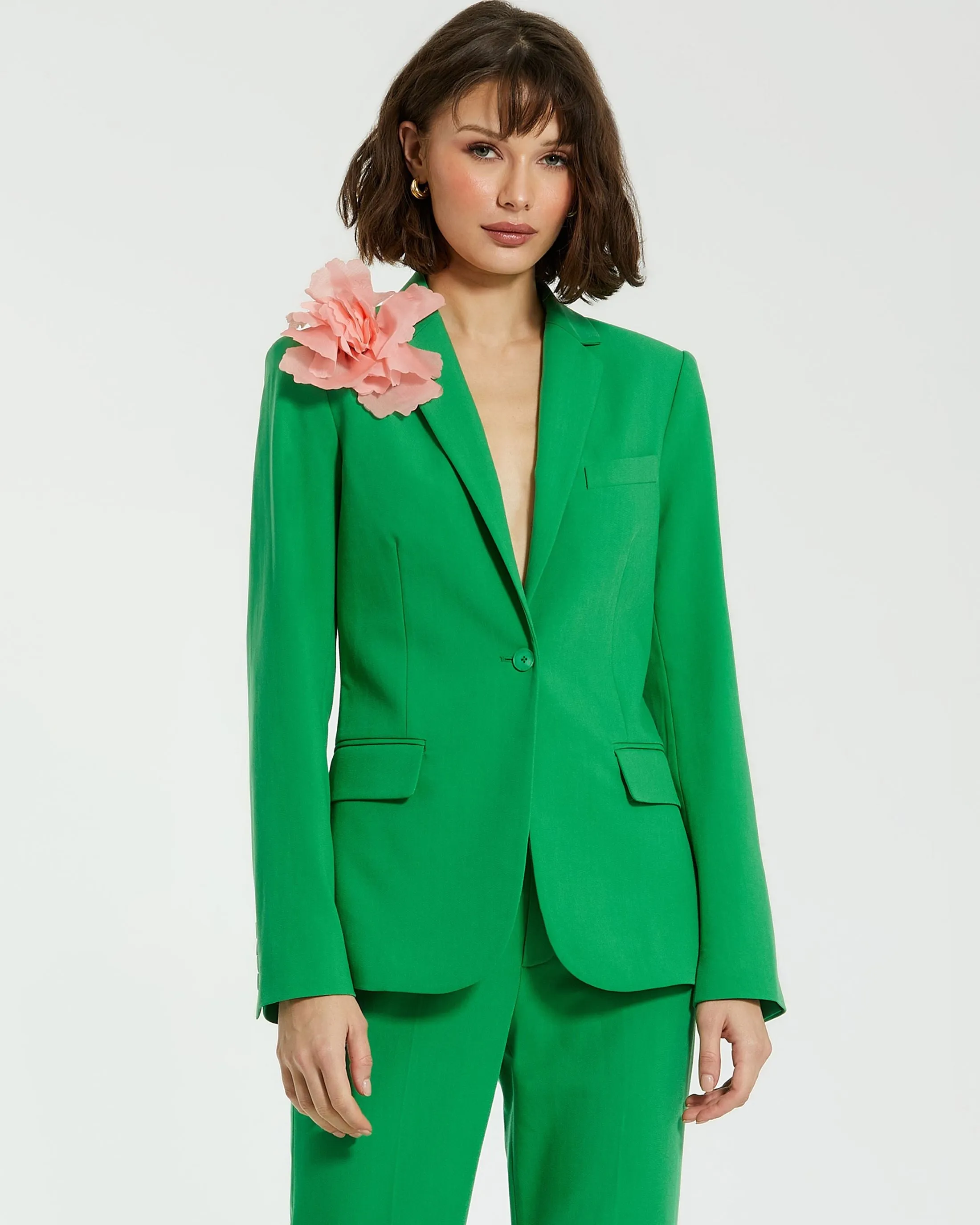 Classic Crepe  One Button Blazer Jacket With 3D Flower