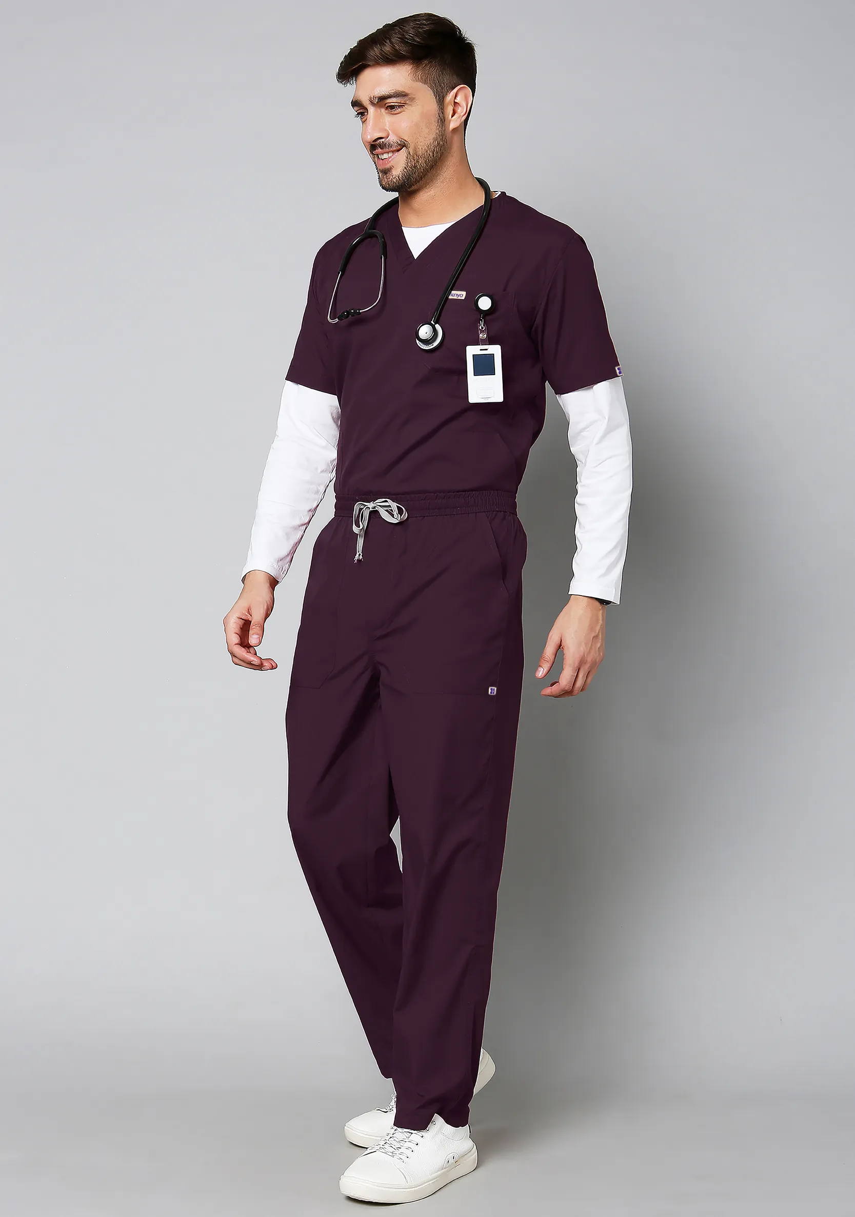 Classic Men's V-neck (Wine) Scrub - Bundle Set