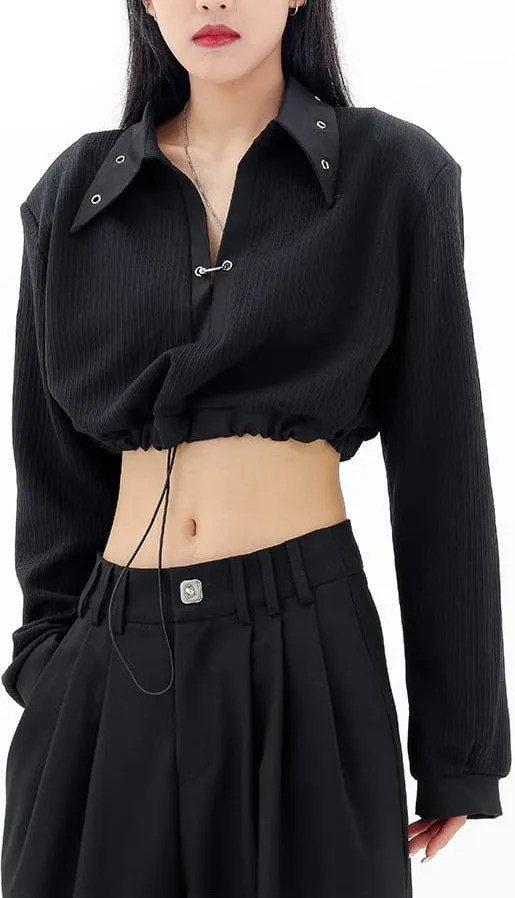 Collared Waist Tie Crop Top