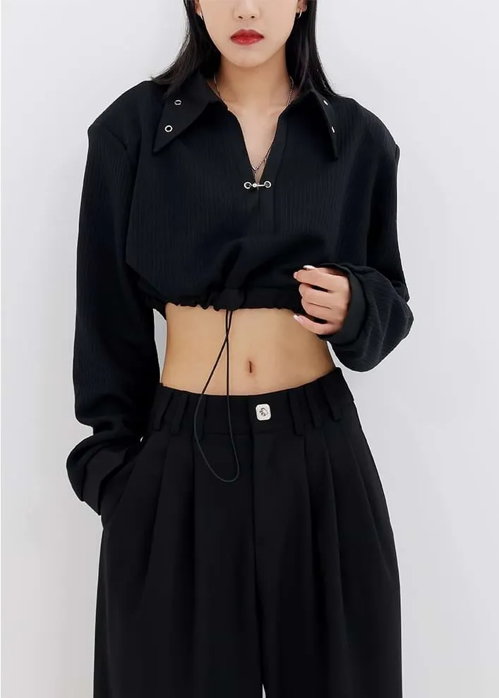 Collared Waist Tie Crop Top