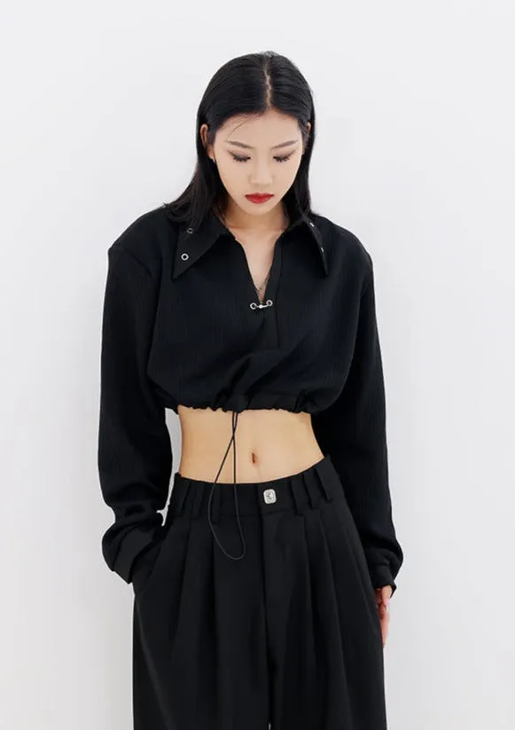 Collared Waist Tie Crop Top