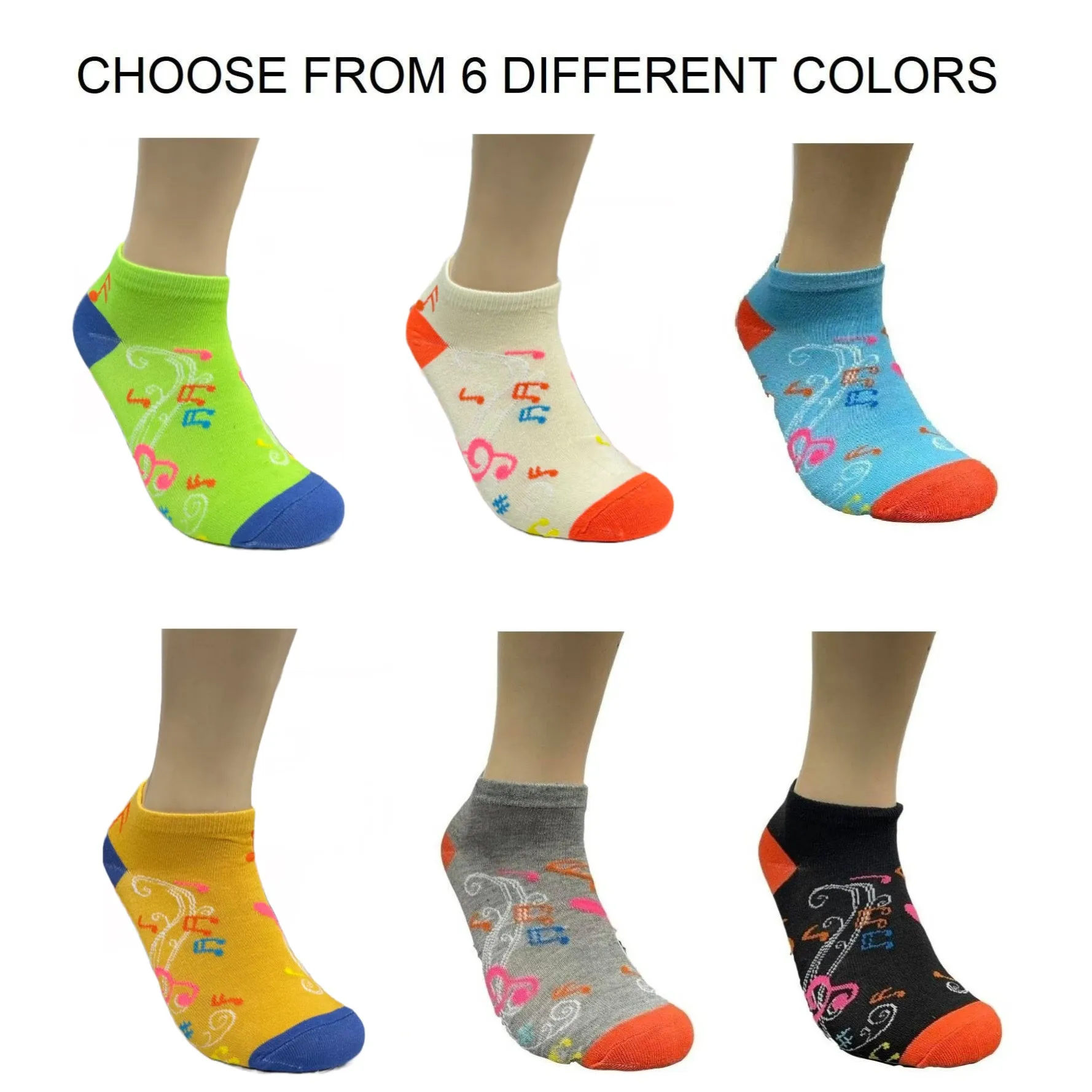 Colorful Music Note Pattern Ankle Socks (Adult Medium - Women's Shoe Sizes 5-10)