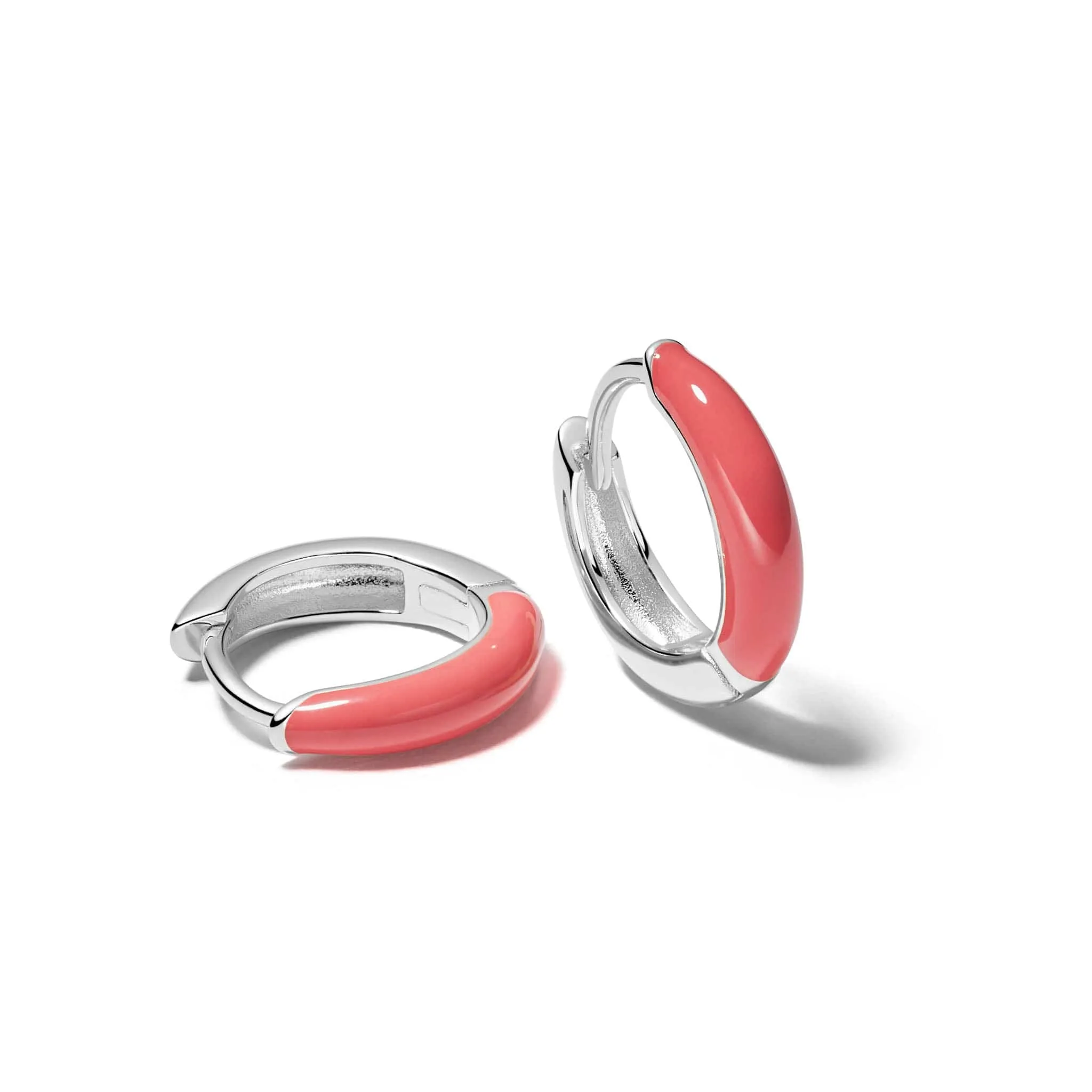 Coral Huggie Hoop Earrings Sterling Silver