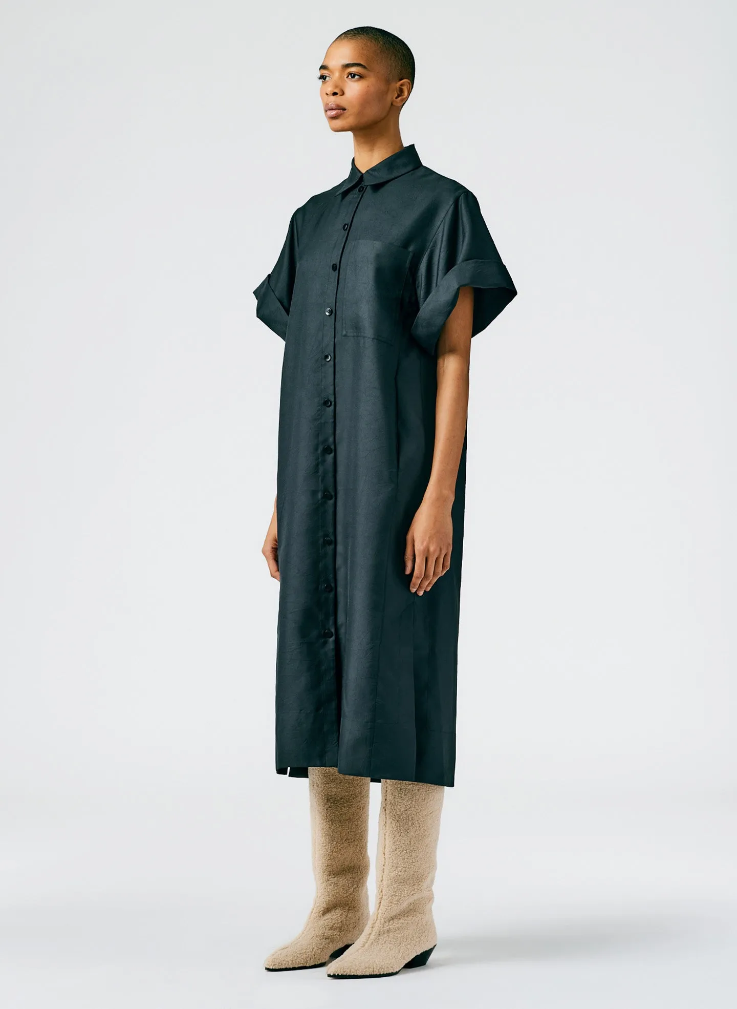 Devin Lightweight Tech Twill Rolled Sleeve Shirtdress