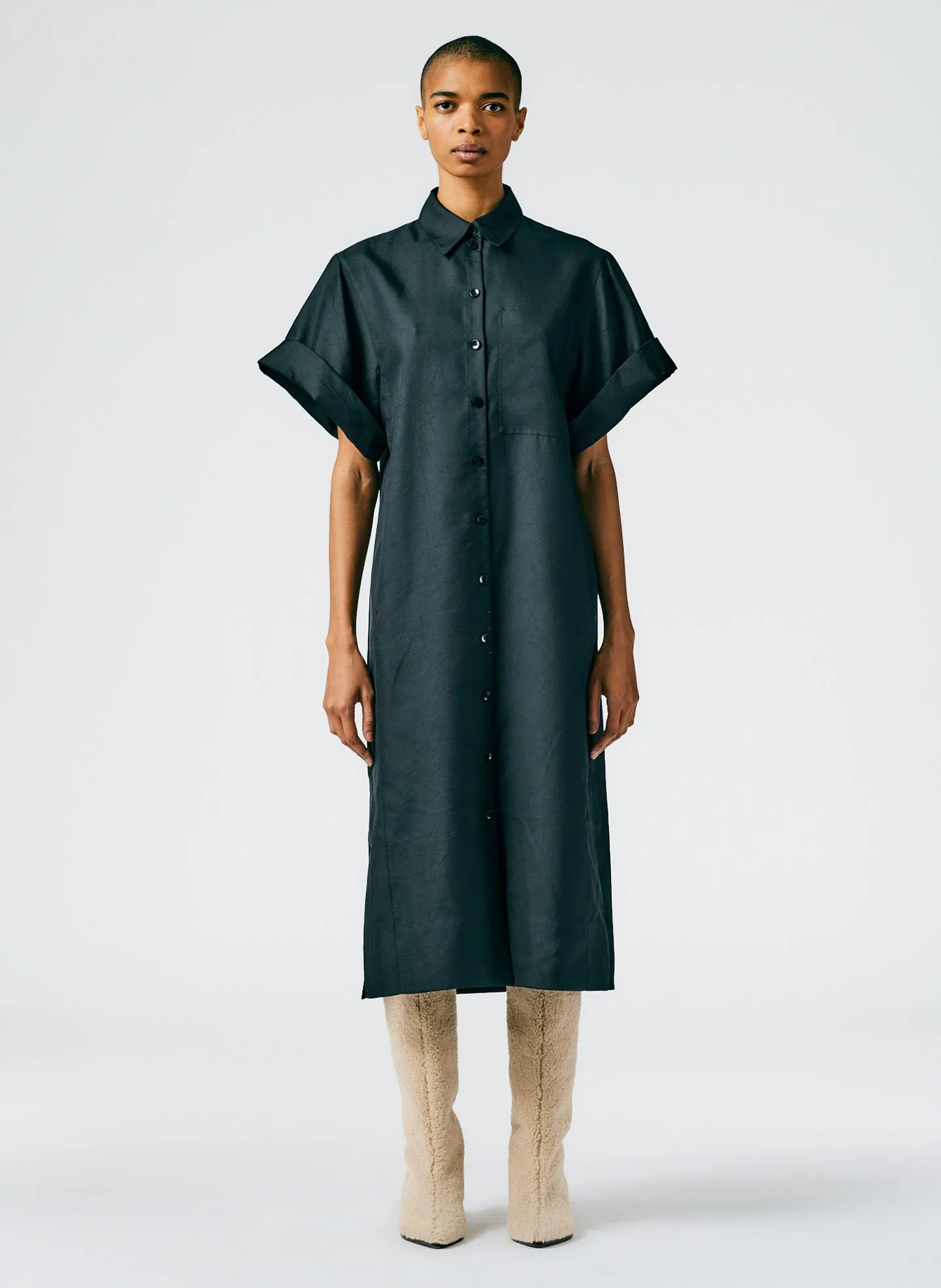 Devin Lightweight Tech Twill Rolled Sleeve Shirtdress