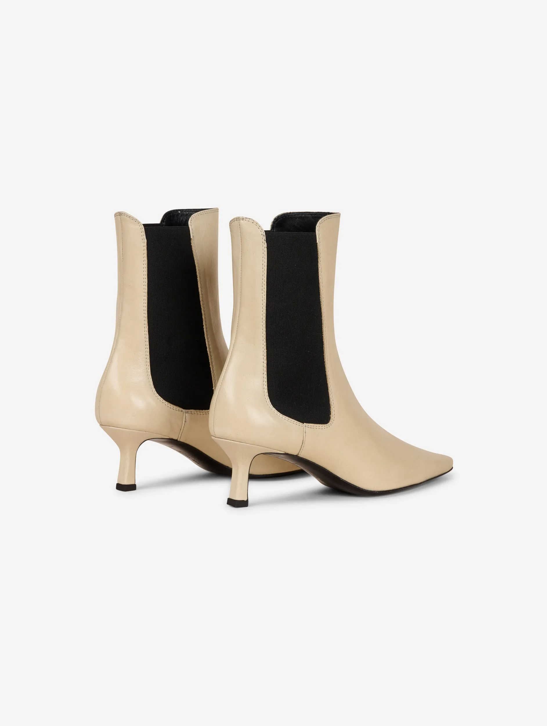 Elasticated sand patent leather ankle boots