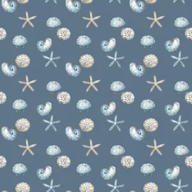 Fabric BLUE ESCAPE COASTAL SHELL TOSS COLONIAL from Riley Blake Designs, C14513-COLONIAL