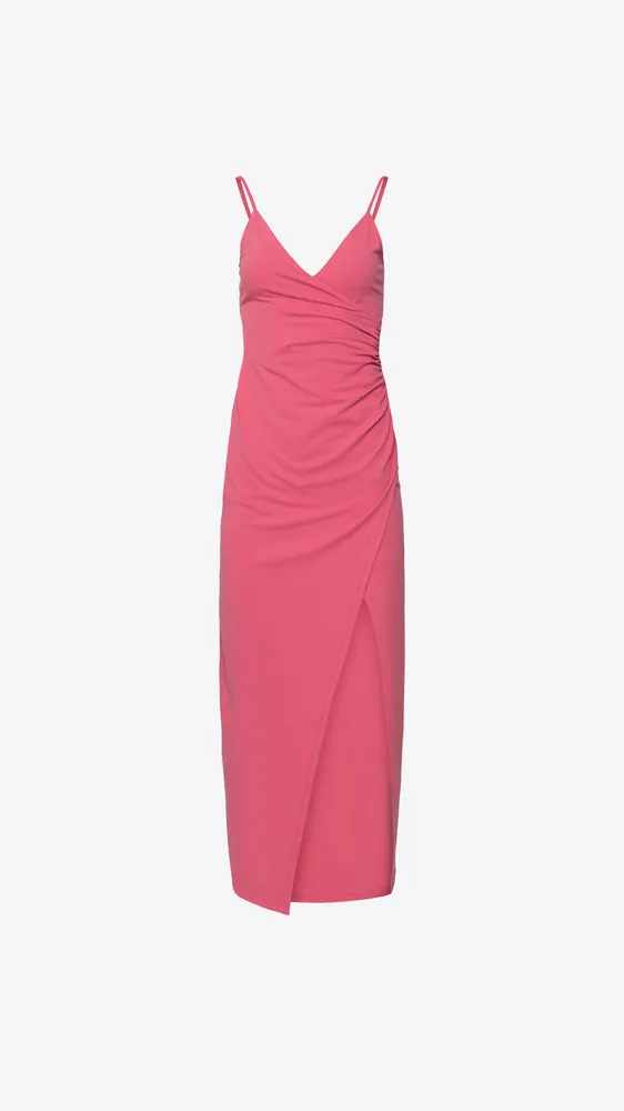 Faux Wrap String Slit Dress - Azalea