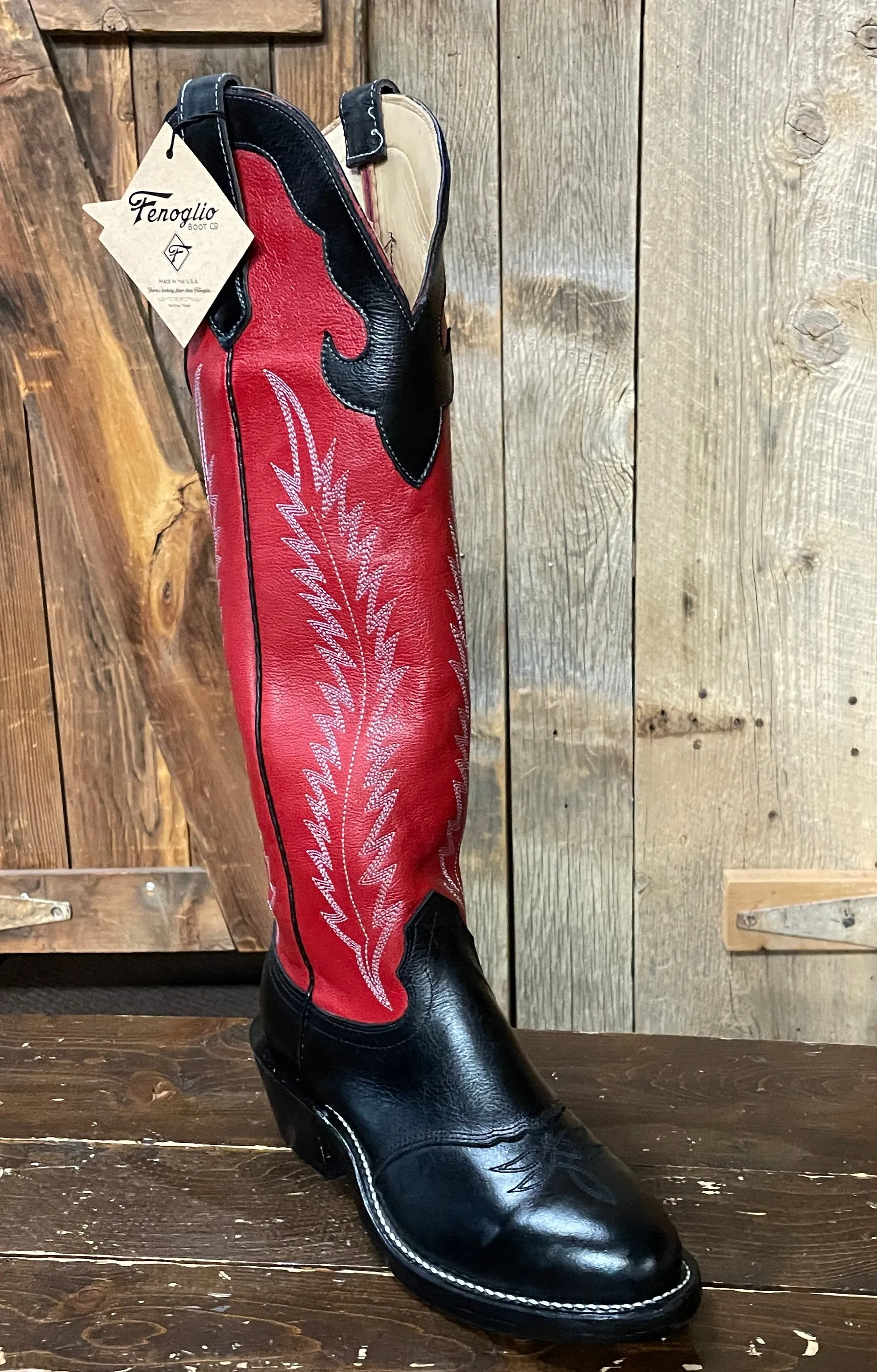 Fengolio Solano® Buckaroo Red Full Grain Leather Tall Top Cowboy Boots