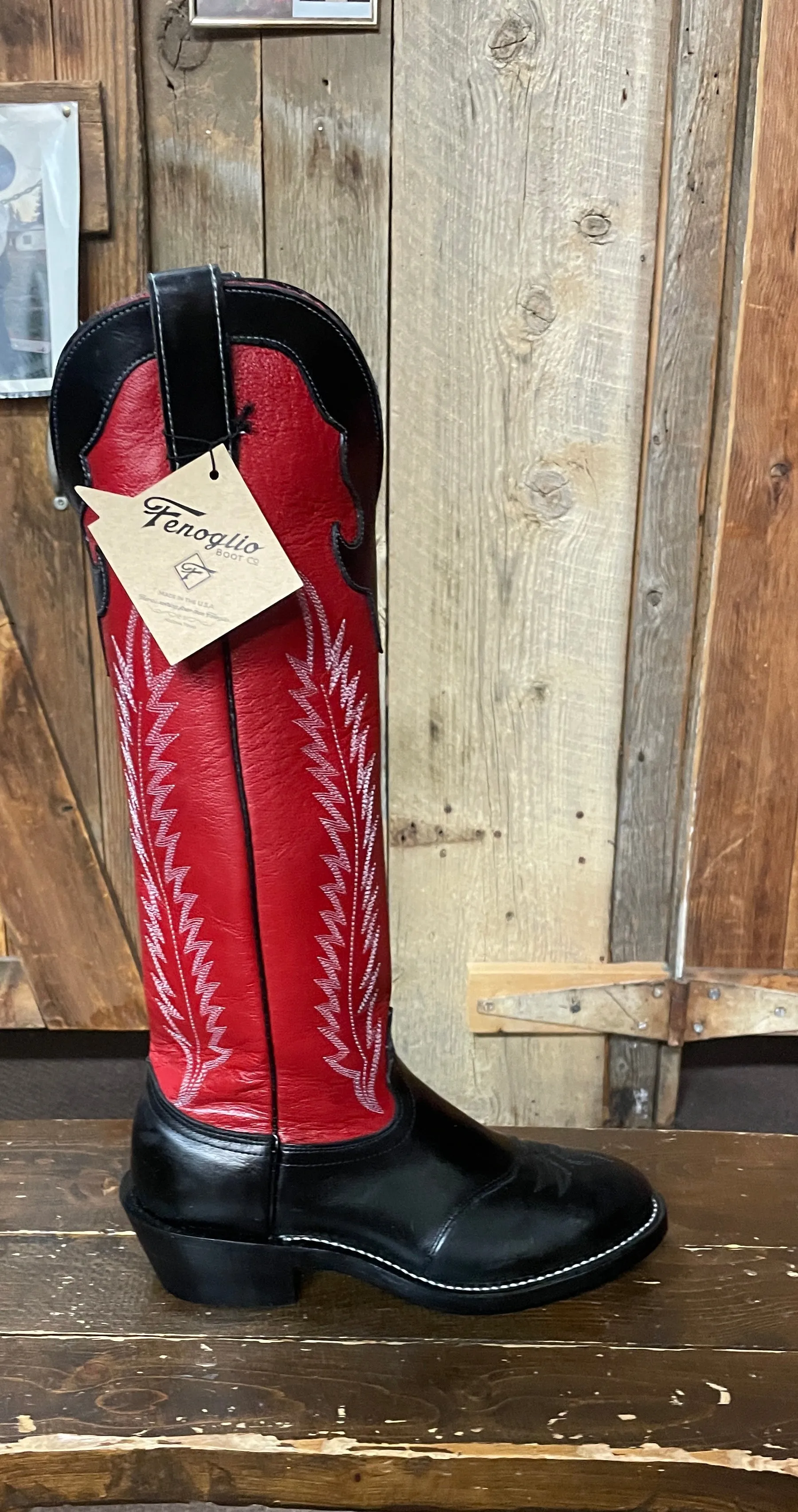 Fengolio Solano® Buckaroo Red Full Grain Leather Tall Top Cowboy Boots