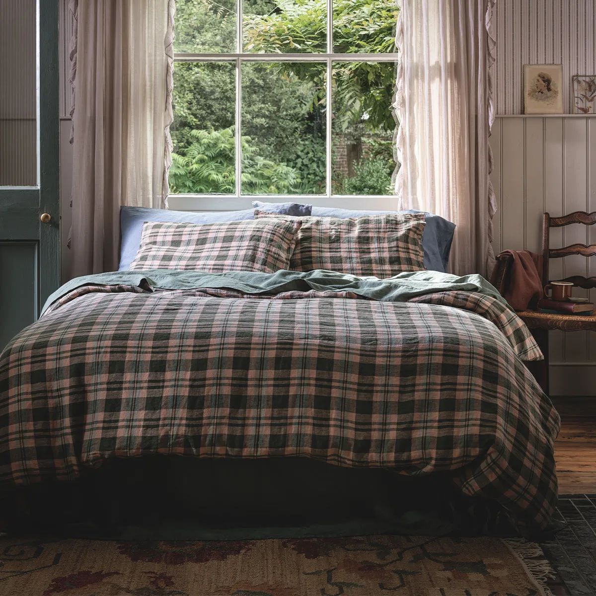 Fern Green Dallington Check Linen Blend Pillowcase (Pair)